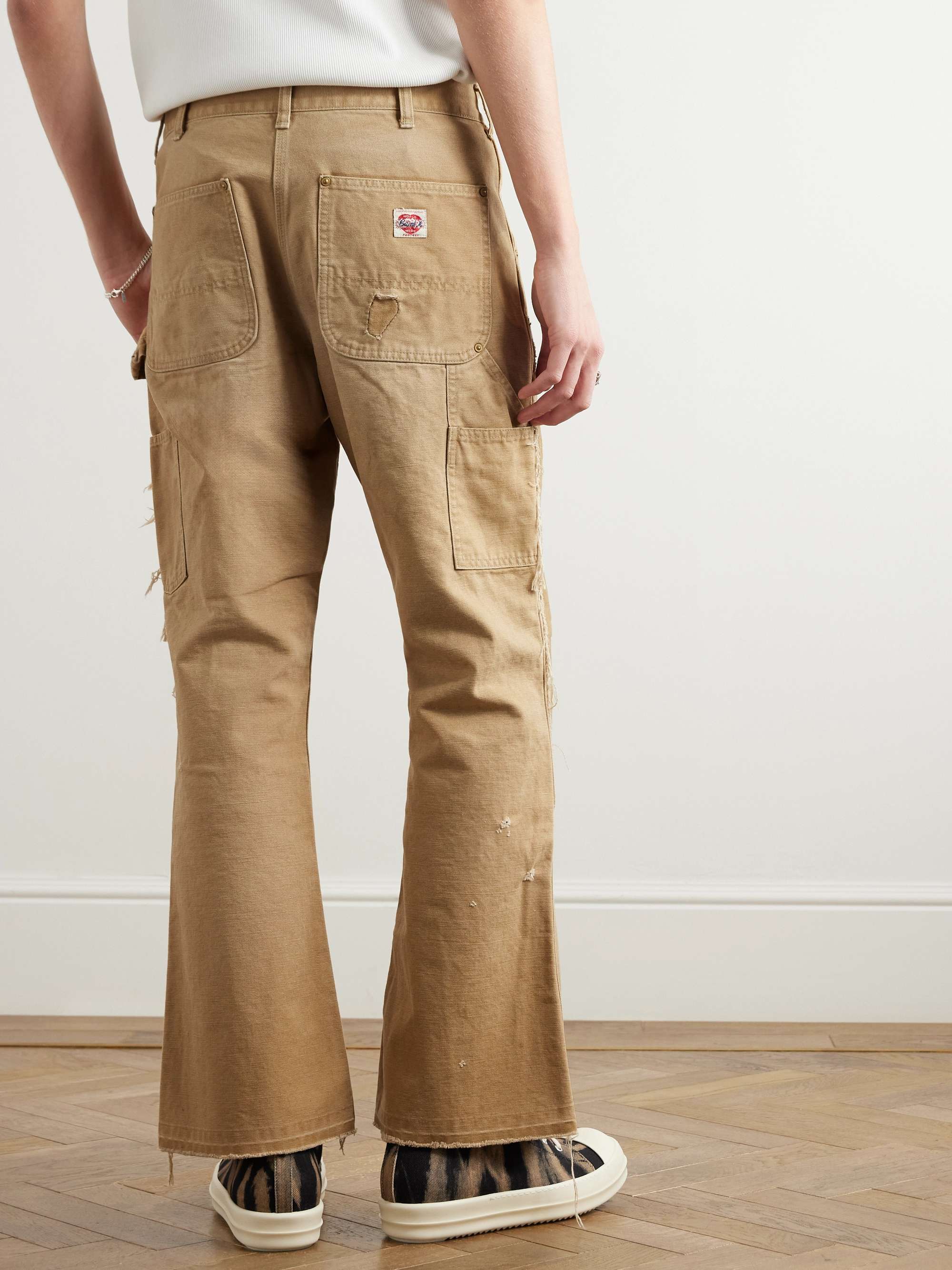 Bootcut Distressed Cotton-Canvas Trousers view