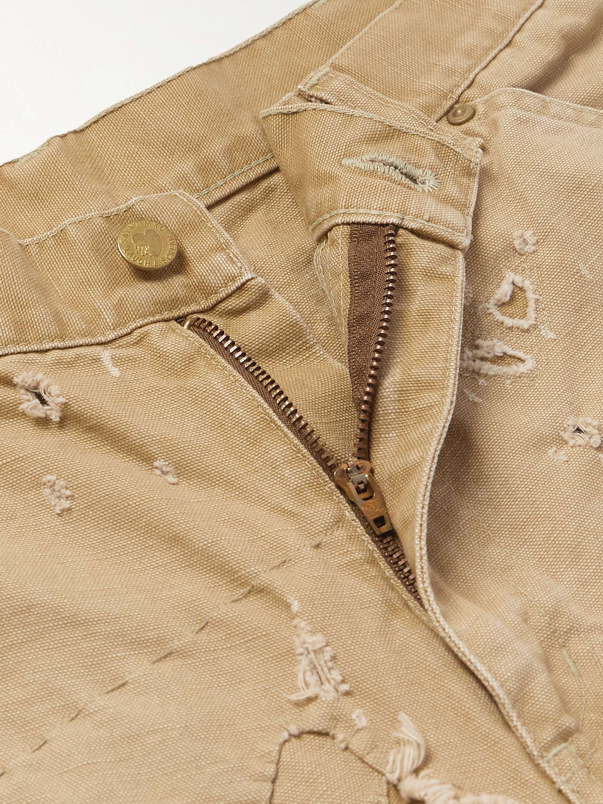 Bootcut Distressed Cotton-Canvas Trousers view