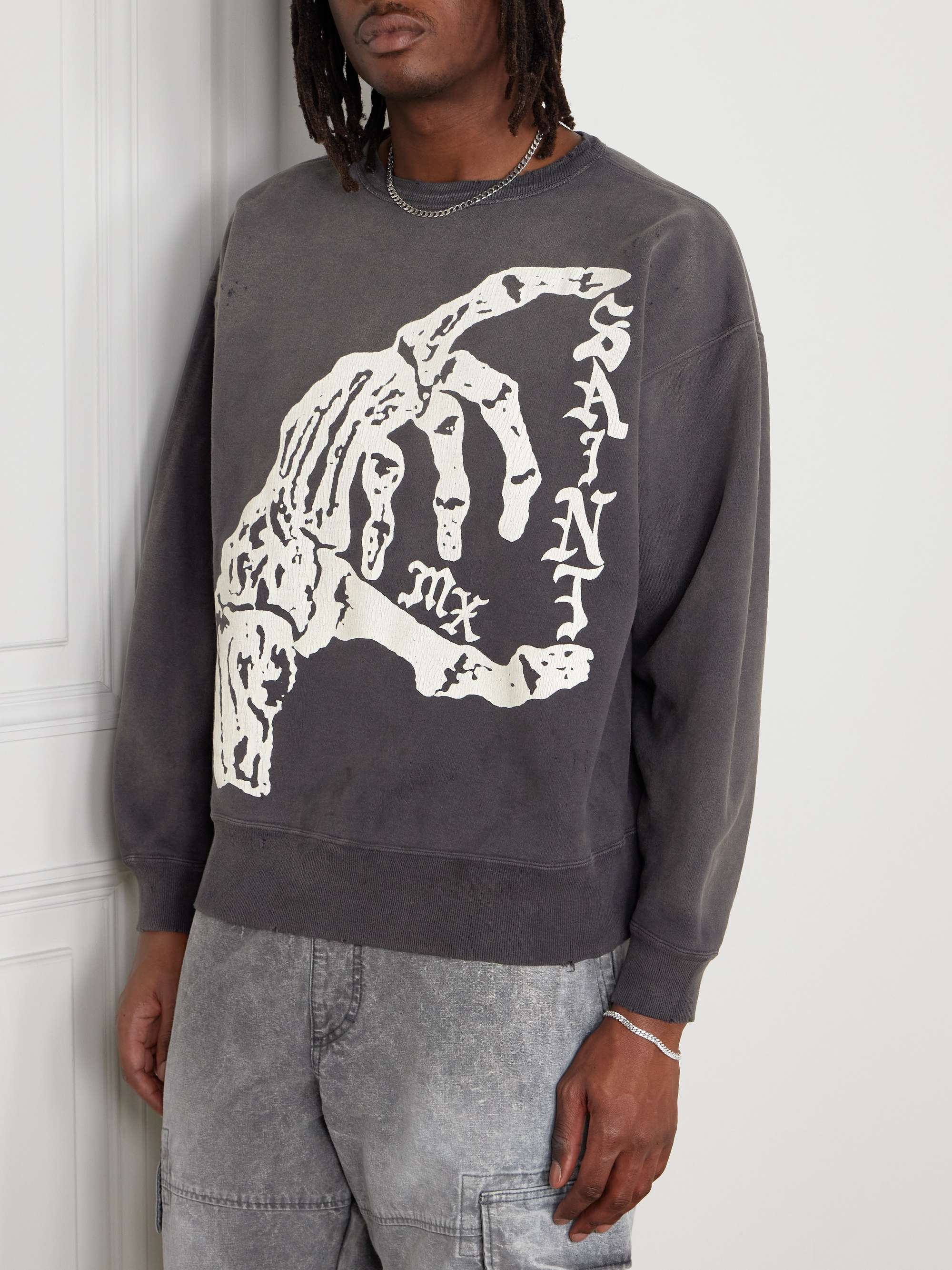 Distressed Printed Cotton-Jersey Sweatshirt view