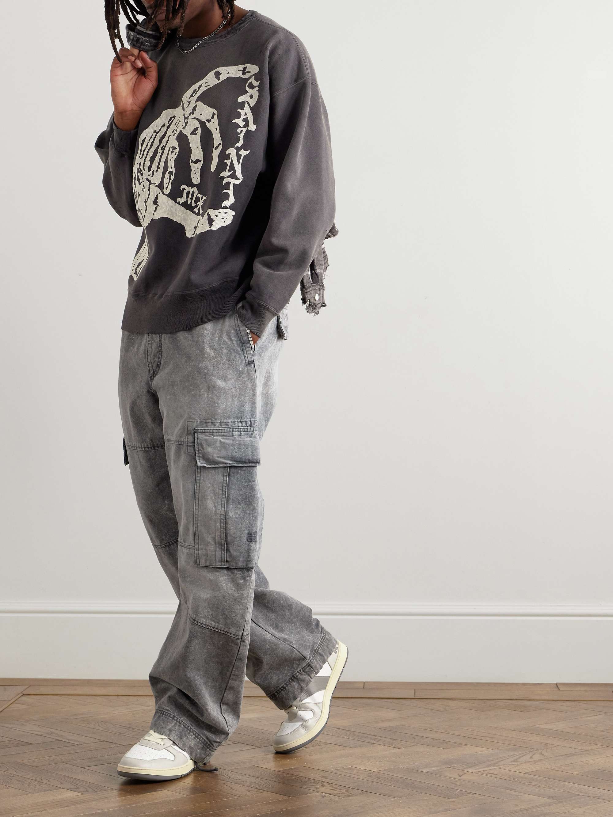 Distressed Printed Cotton-Jersey Sweatshirt view