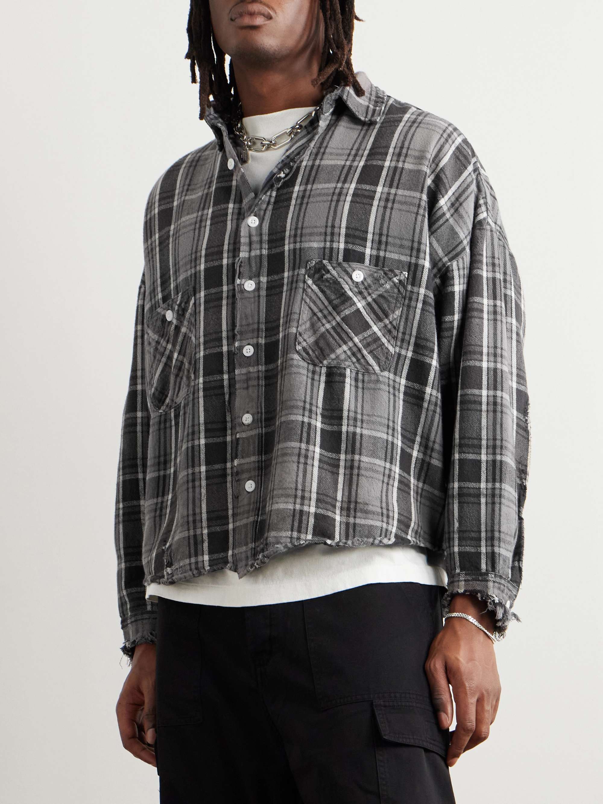 Distressed Checked Cotton-Flannel Shirt view