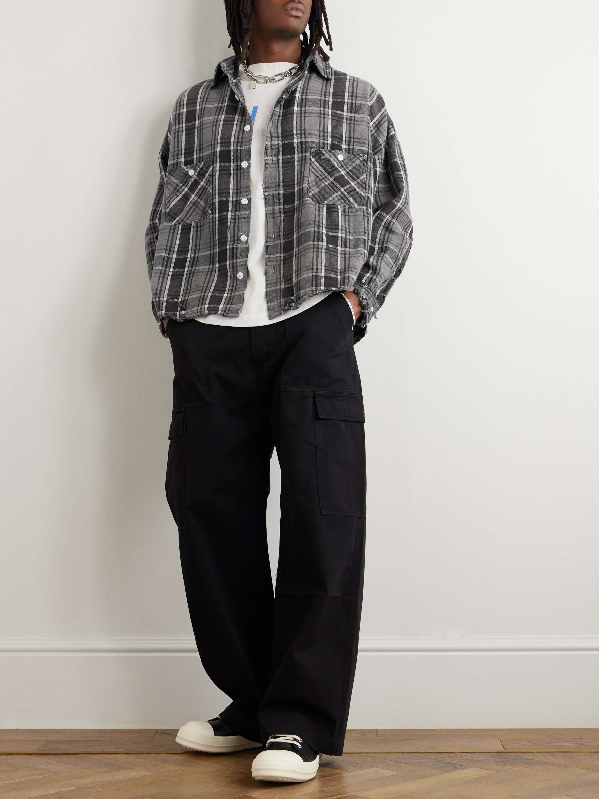 Distressed Checked Cotton-Flannel Shirt view