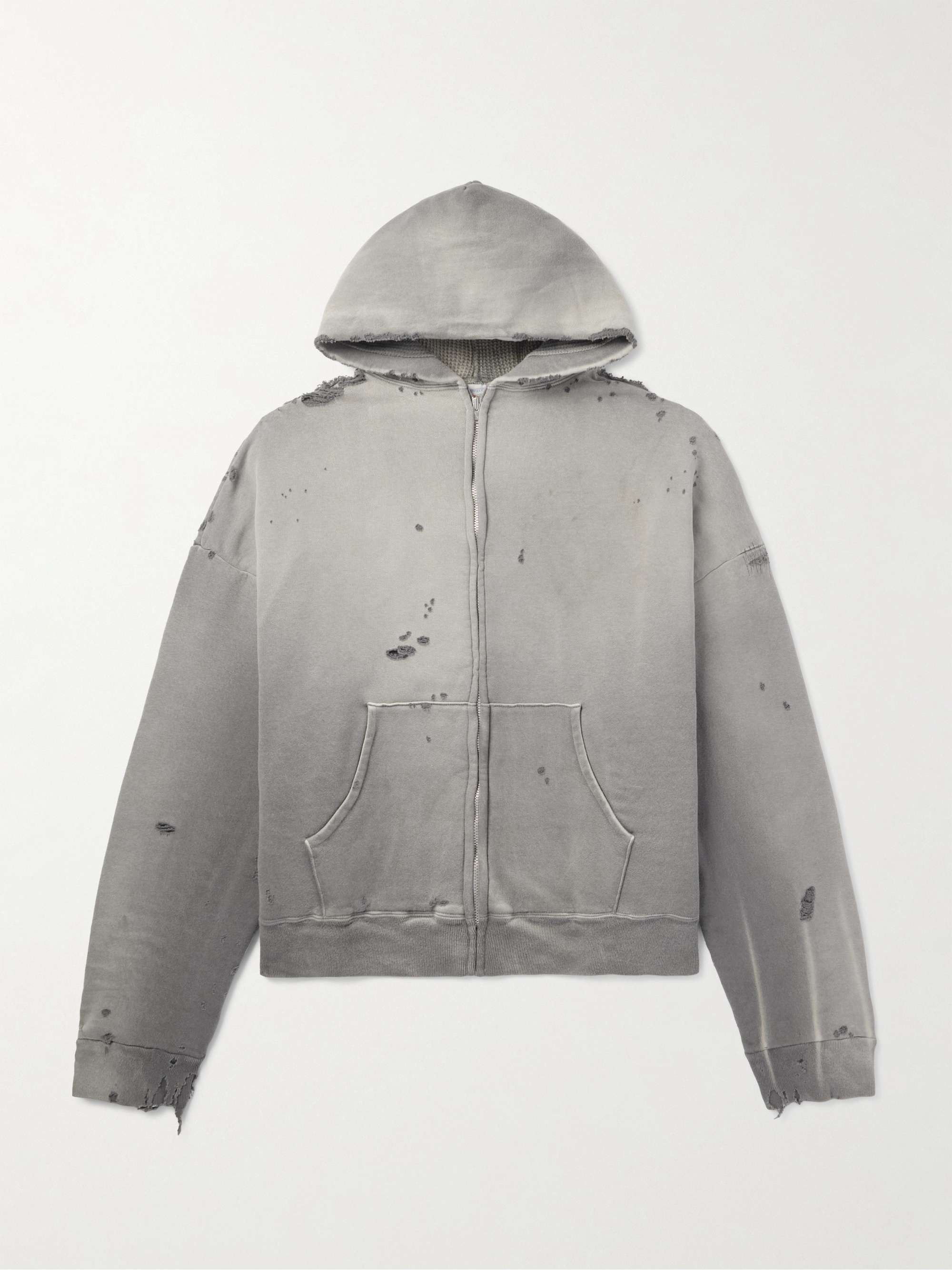 Distressed Cotton-Jersey Zip-Up Hoodie view