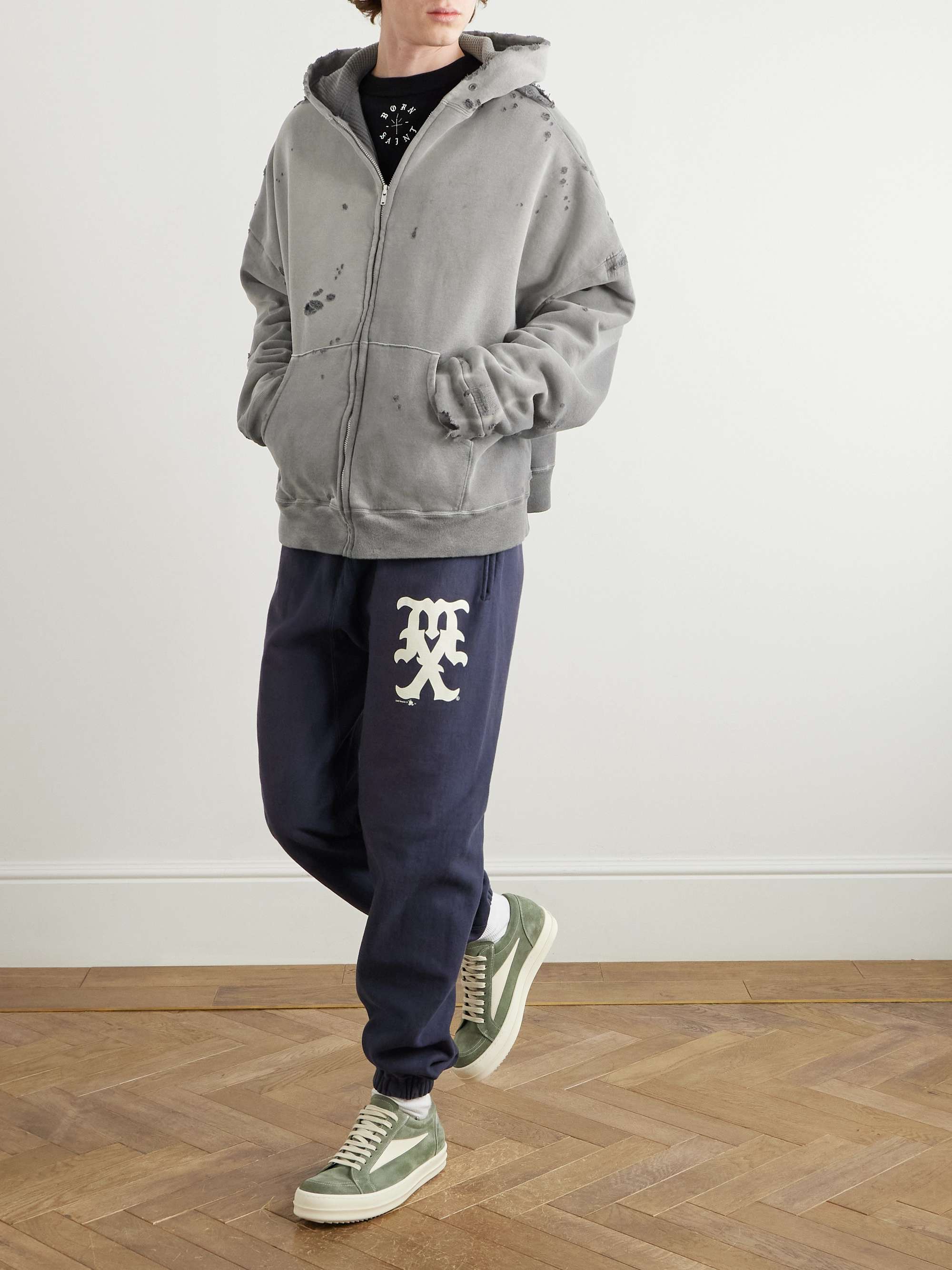 Distressed Cotton-Jersey Zip-Up Hoodie view