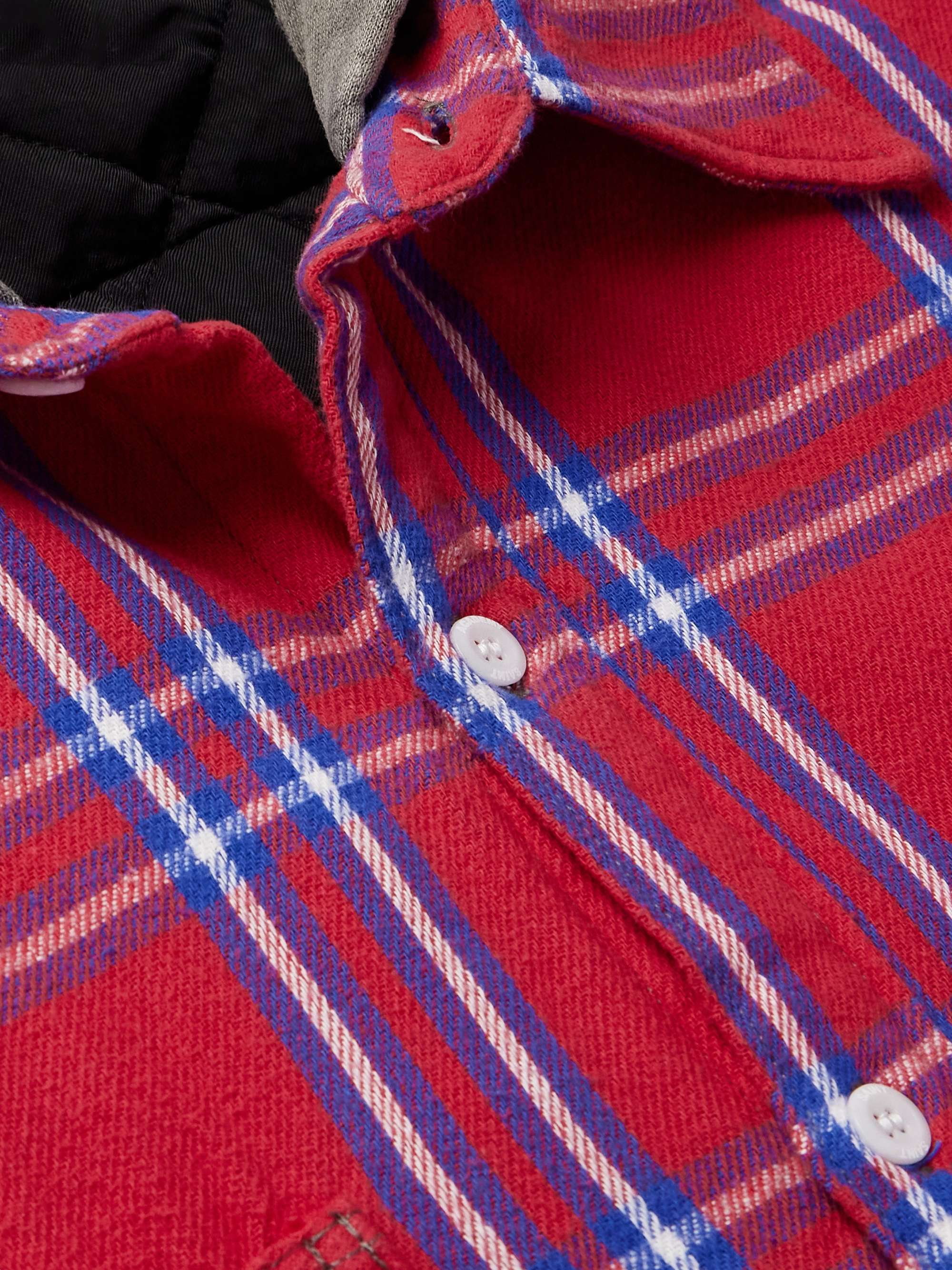 Jersey-Trimmed Padded Checked Cotton-Flannel Hooded Overshirt view