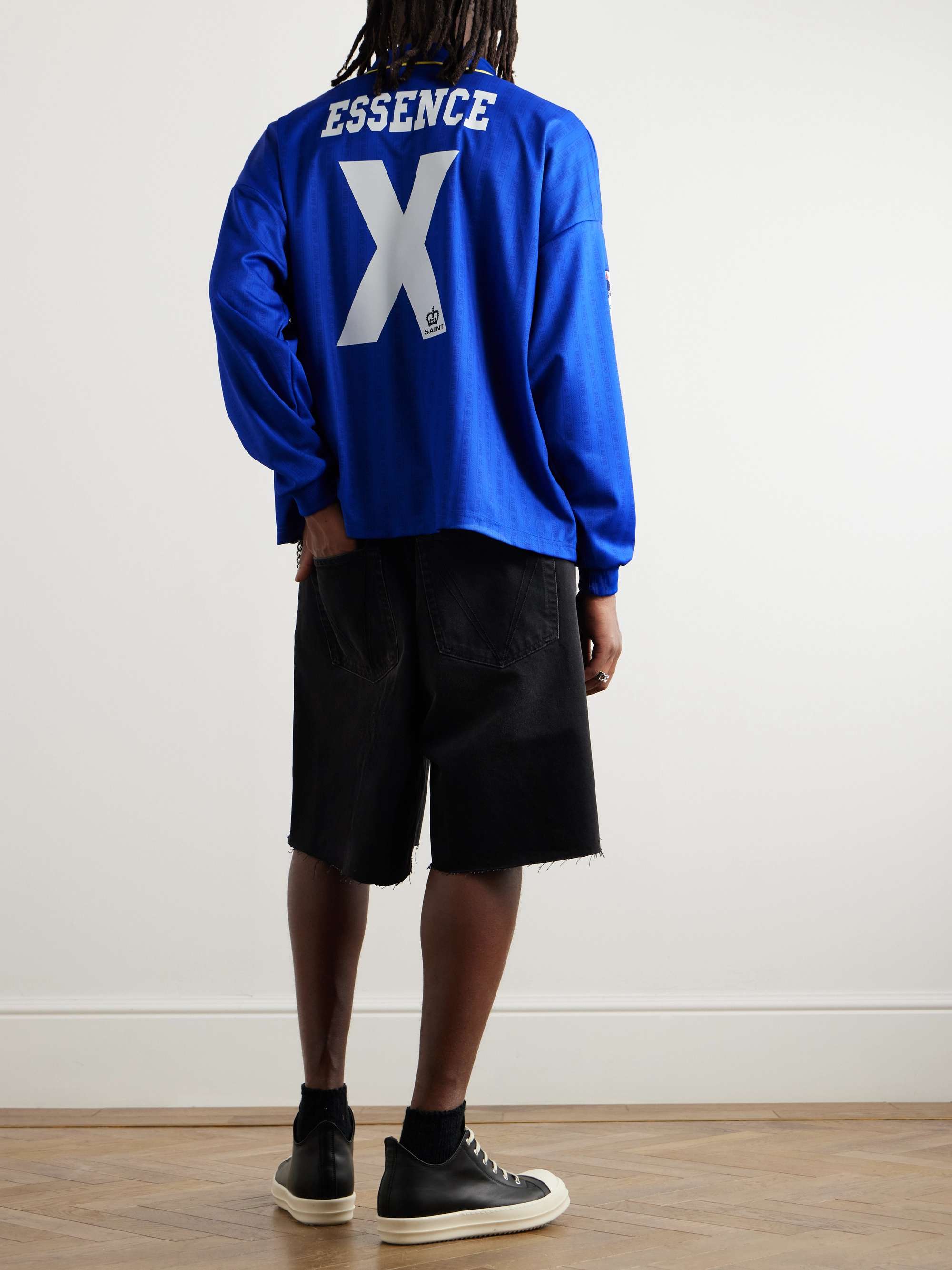 Logo-Embroidered Printed Appliquéd Mesh Polo Shirt view