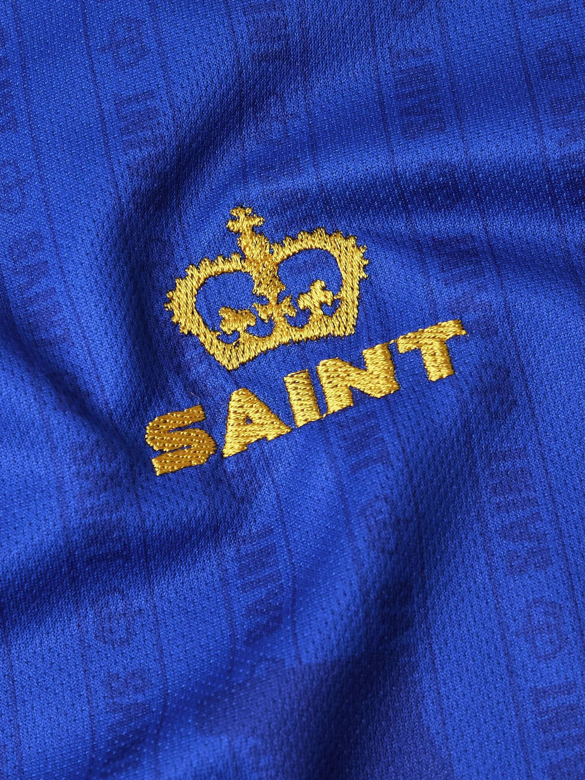 Logo-Embroidered Printed Appliquéd Mesh Polo Shirt view