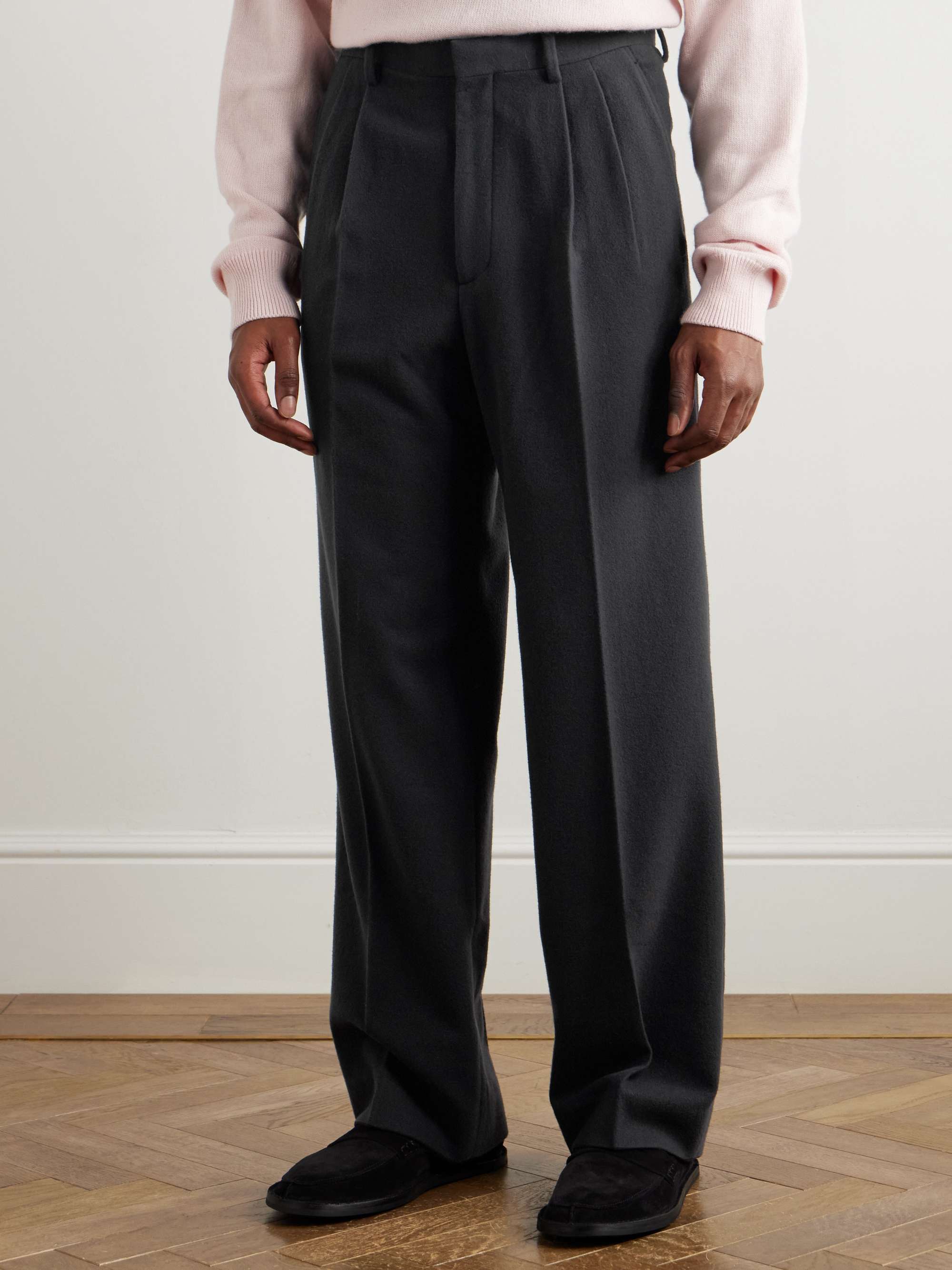 Straight-Leg Pleated Super 180s Wool-Flannel Trousers view