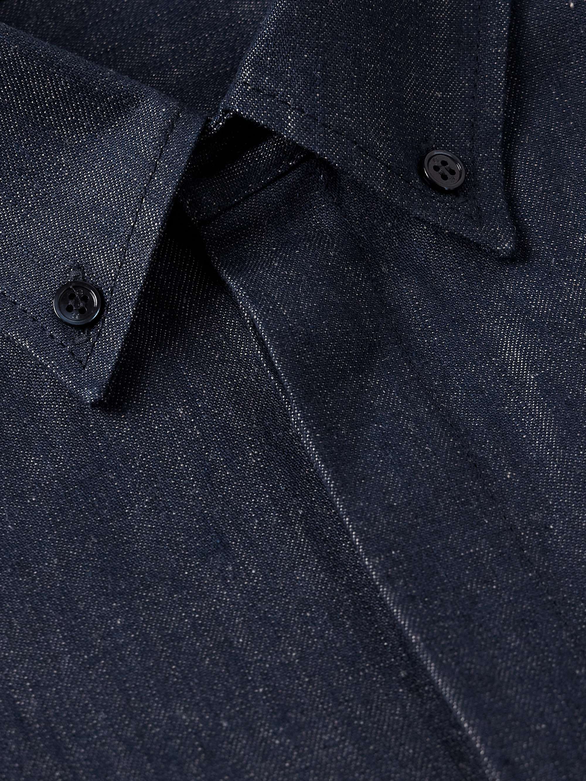 Cholul Button-Down Collar Cotton and Linen-Blend Chambray Shirt view