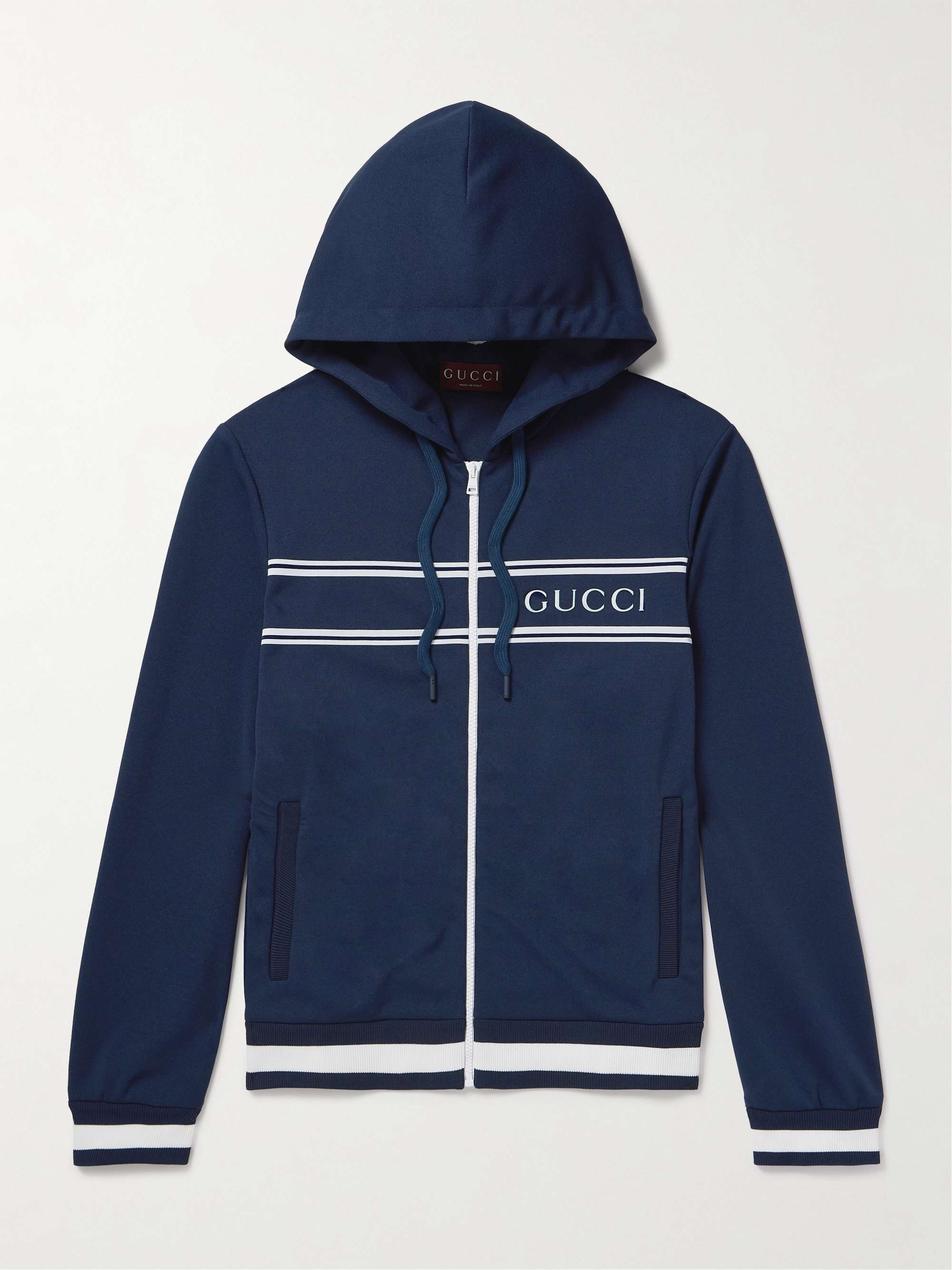 Logo-Print Striped Tech-Piqué Zip-Up Hoodie view
