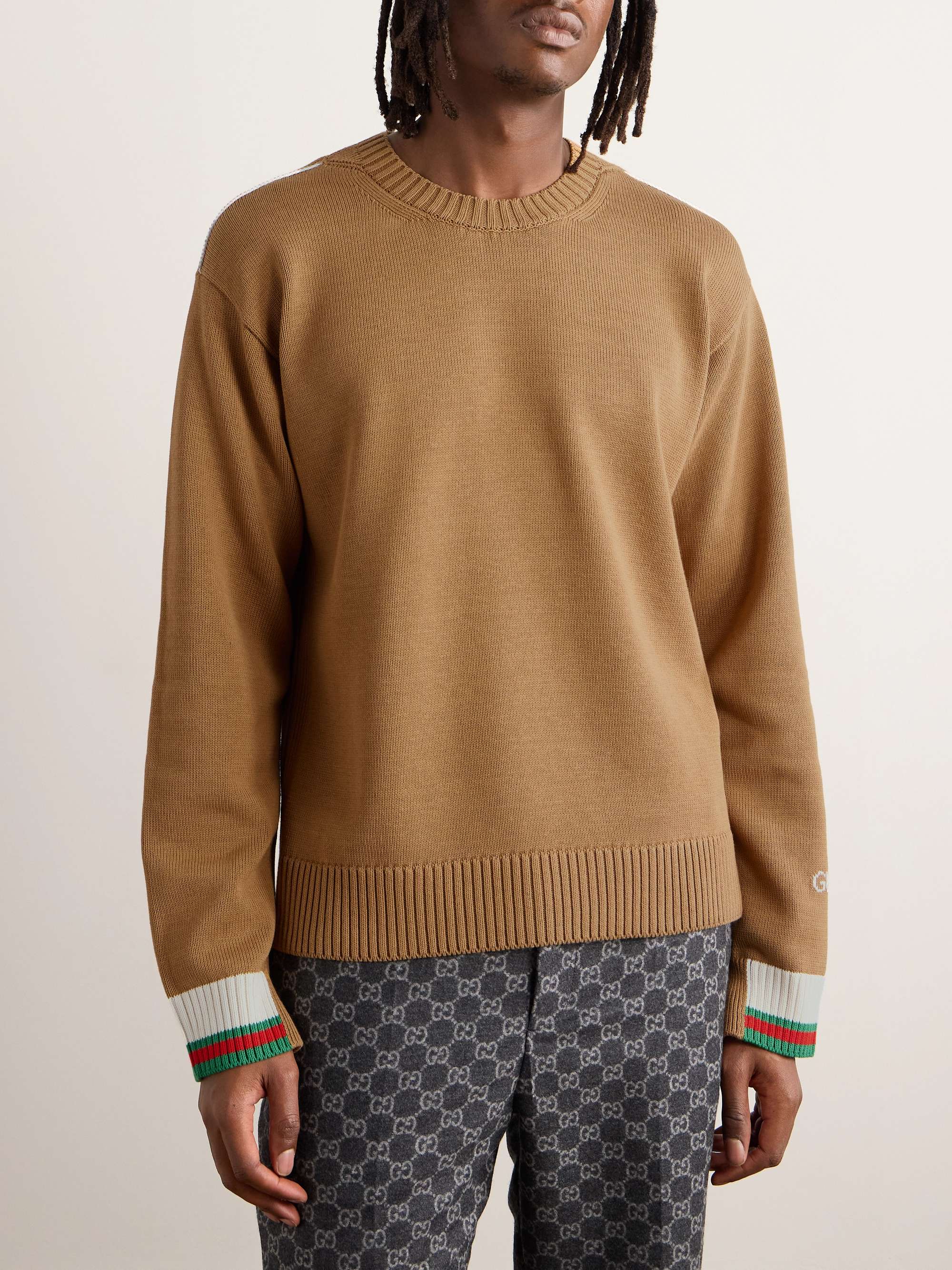 Logo-Intarsia Striped Cotton Sweater view