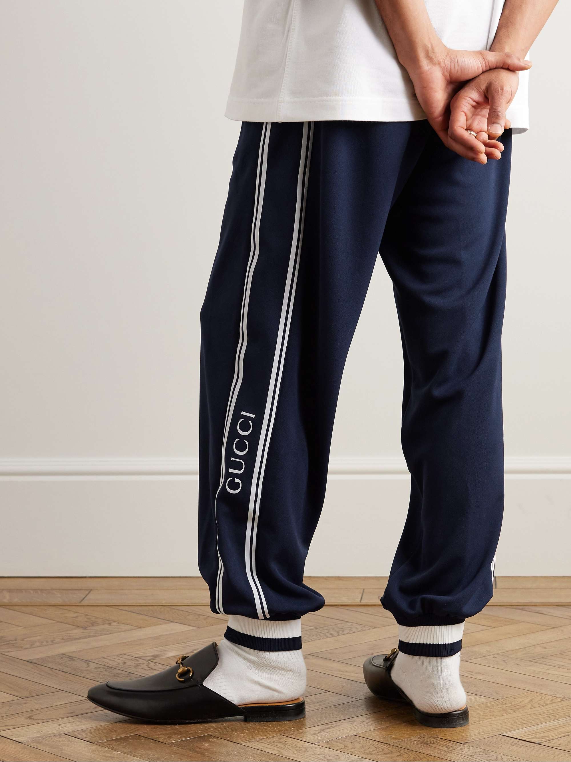 Tapered Logo-Print Striped Jersey Sweatpants view