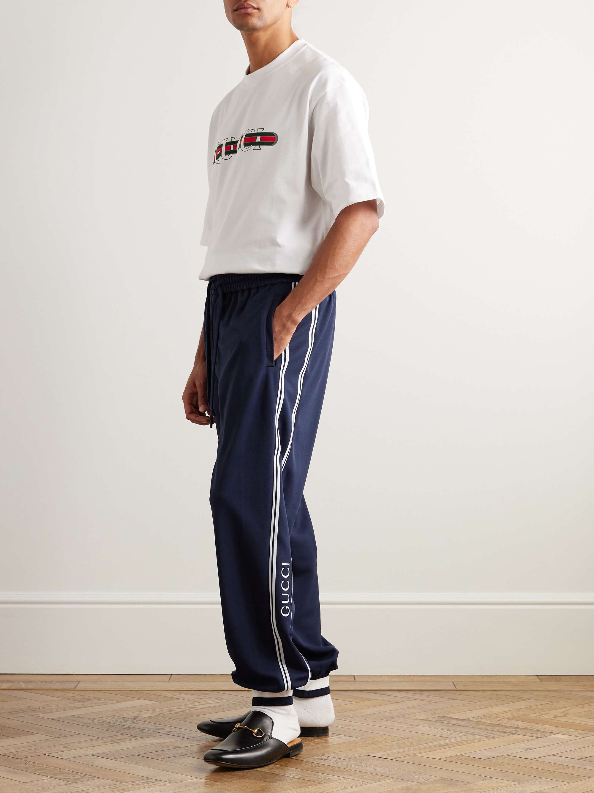 Tapered Logo-Print Striped Jersey Sweatpants view