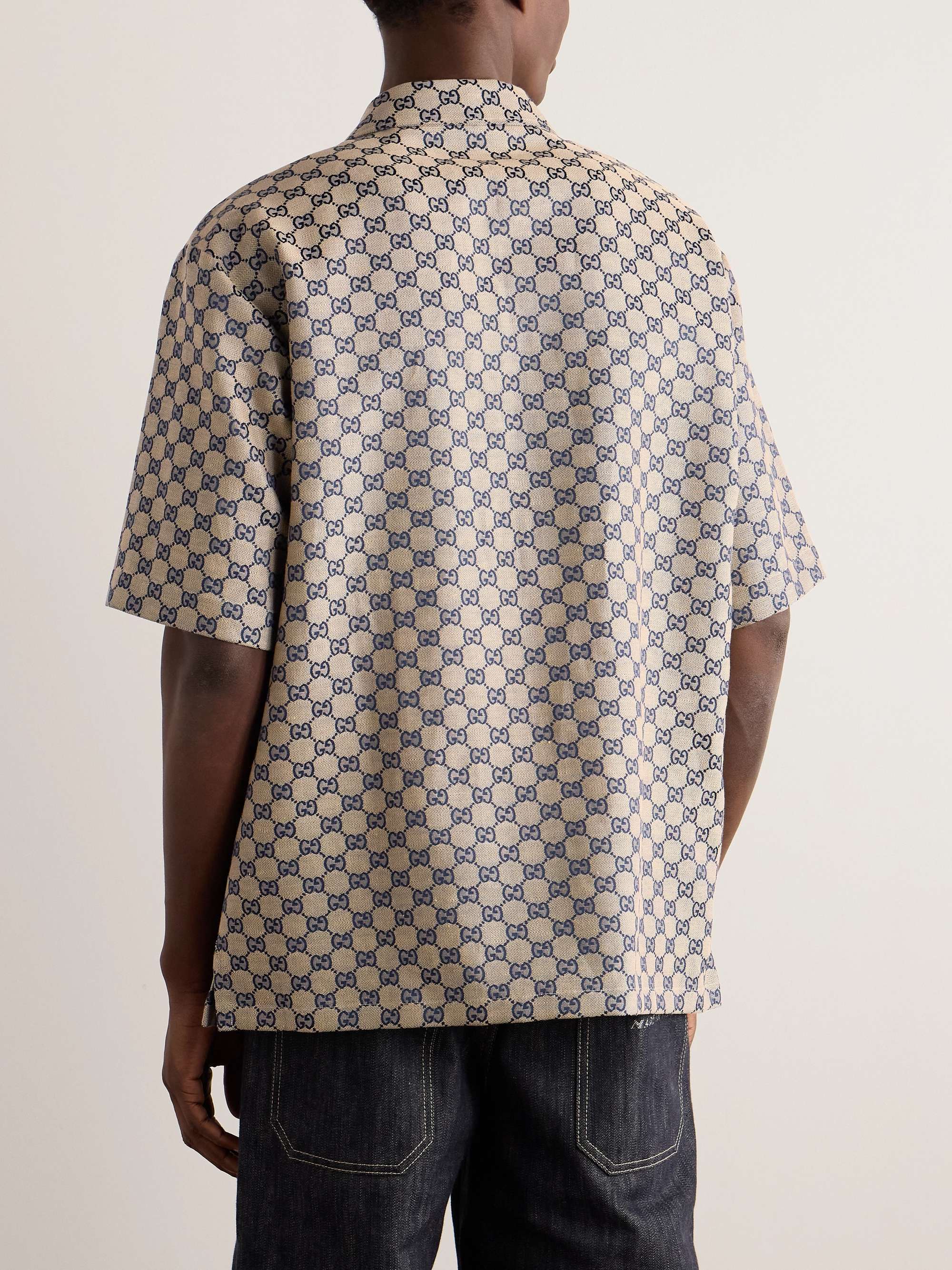 Camp-Collar Logo-Jacquard Linen-Blend Shirt view