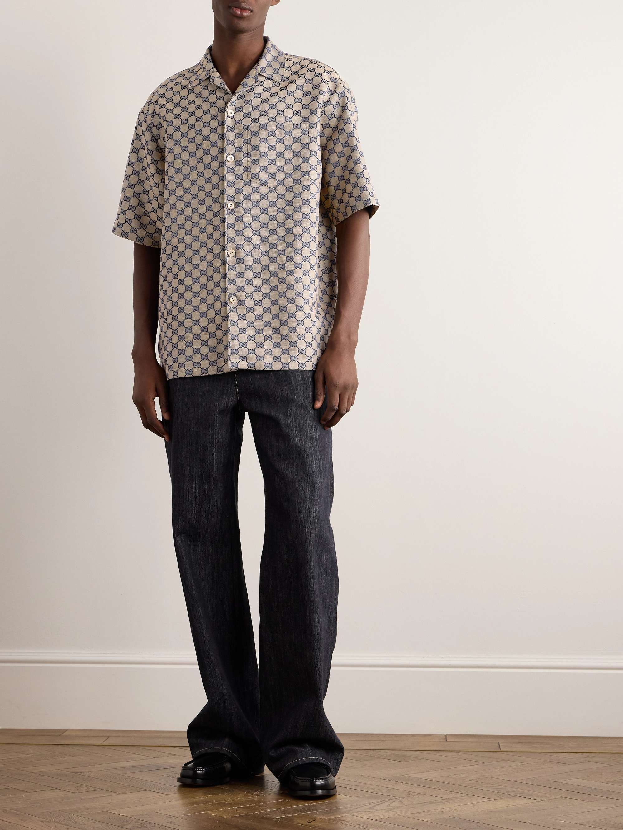 Camp-Collar Logo-Jacquard Linen-Blend Shirt view