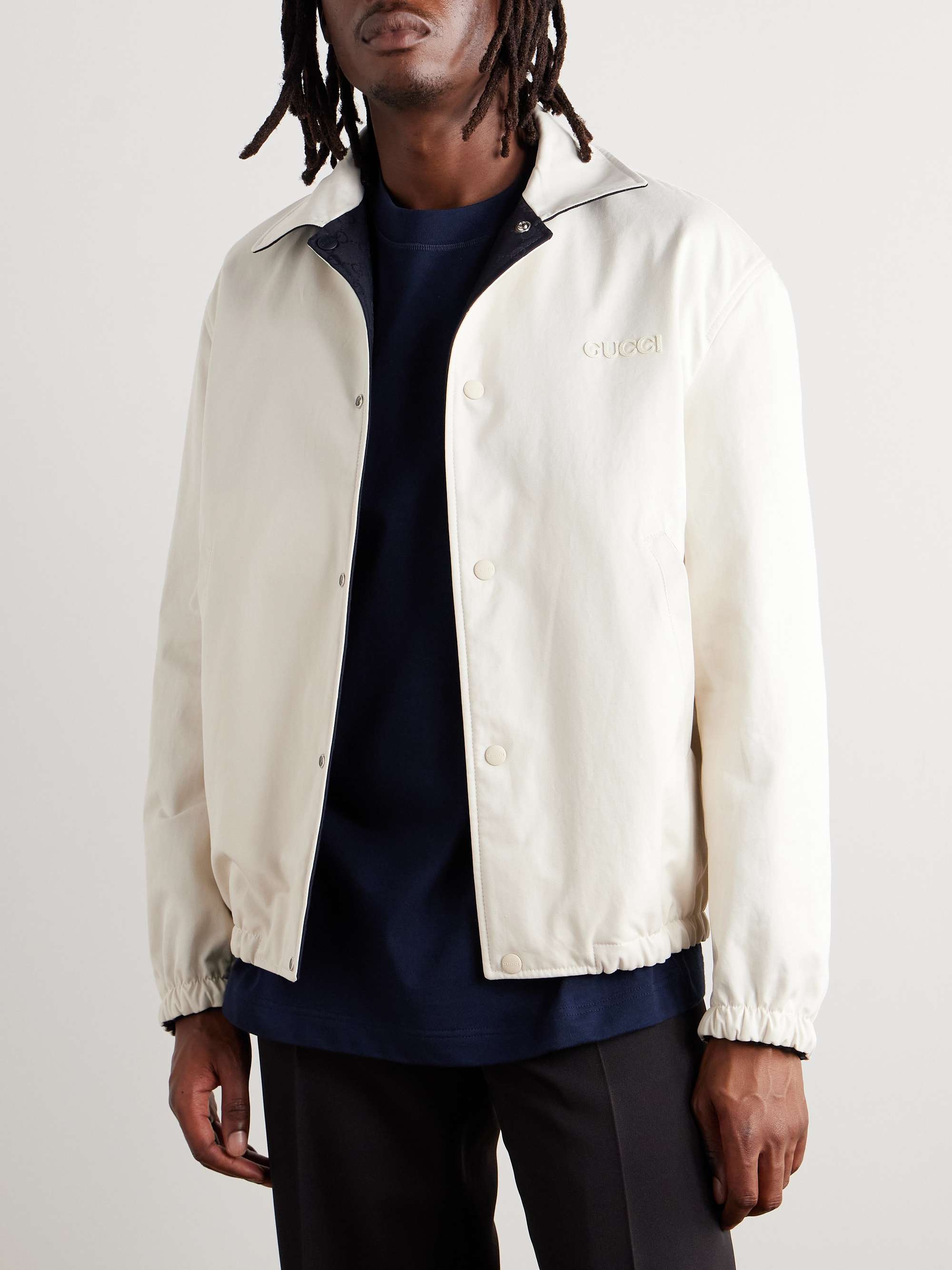 Reversible Logo-Jacquard Cotton Bomber Jacket view