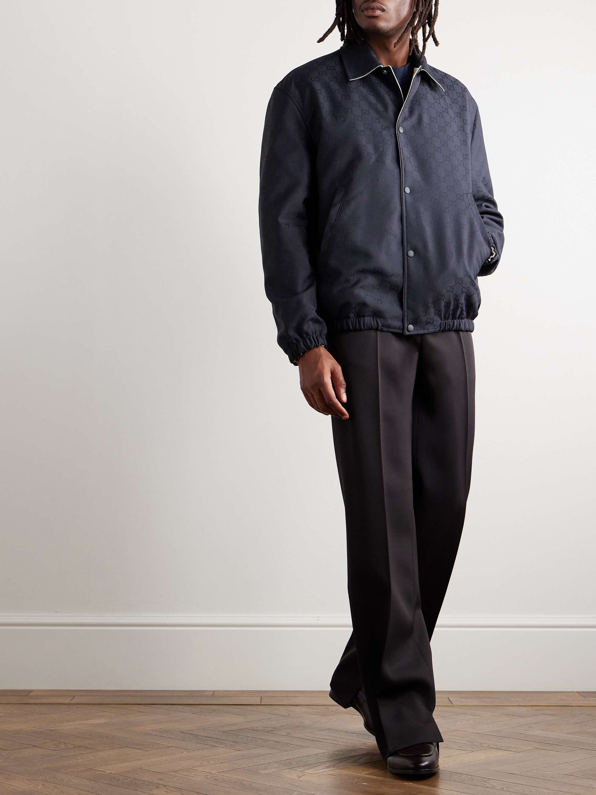 Reversible Logo-Jacquard Cotton Bomber Jacket view