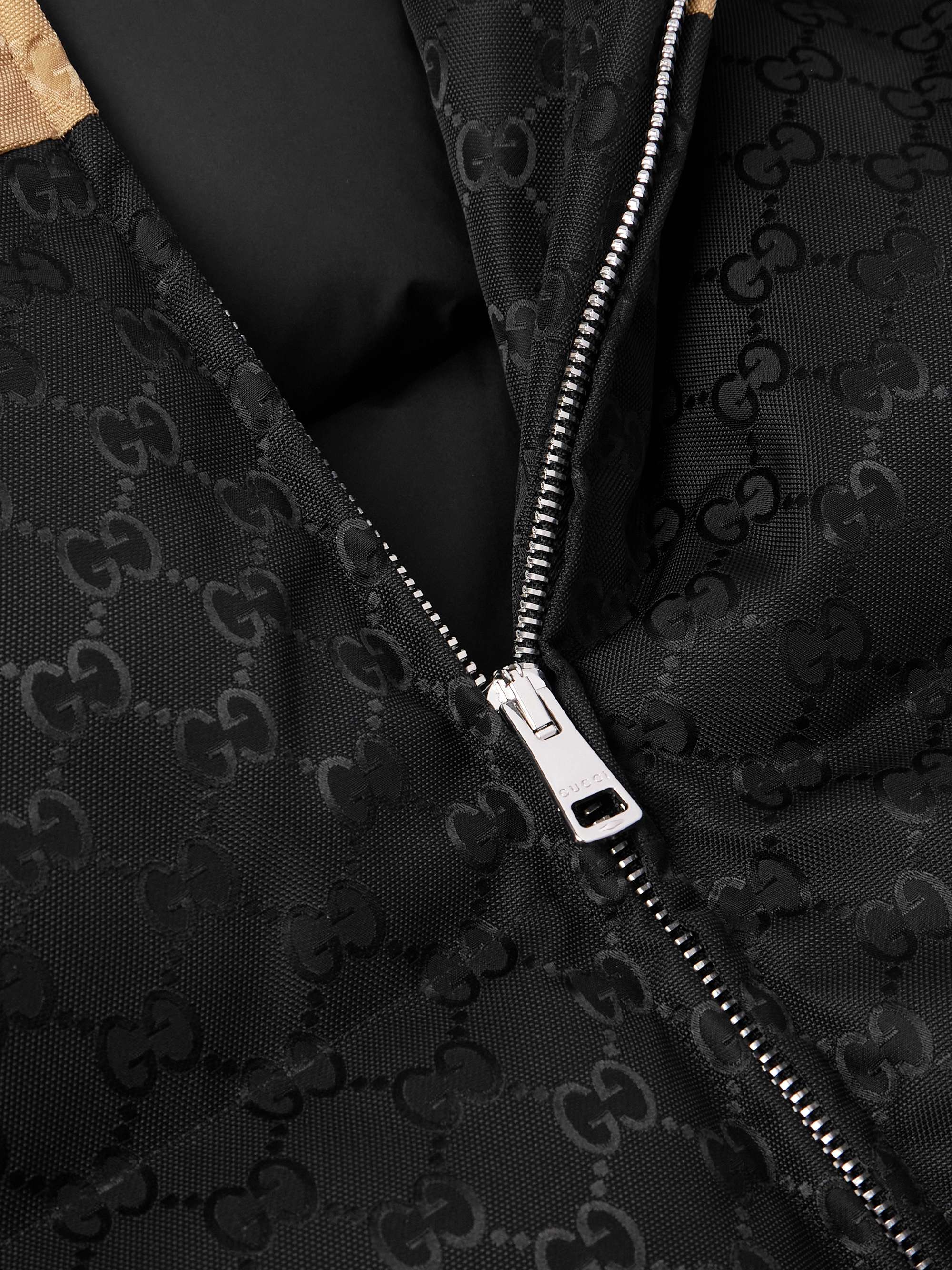 Two-Tone Quilted Logo-Jacquard Canvas Hooded Down Jacket view