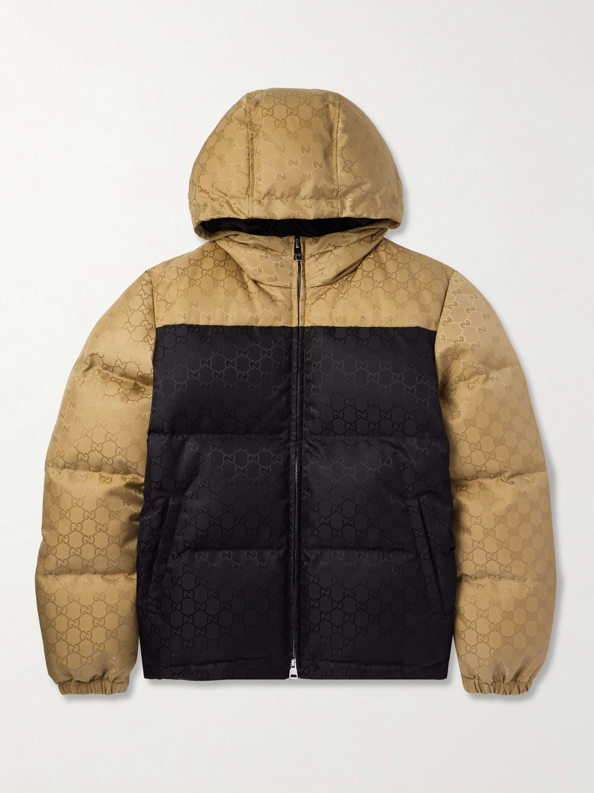 Two-Tone Quilted Logo-Jacquard Canvas Hooded Down Jacket view