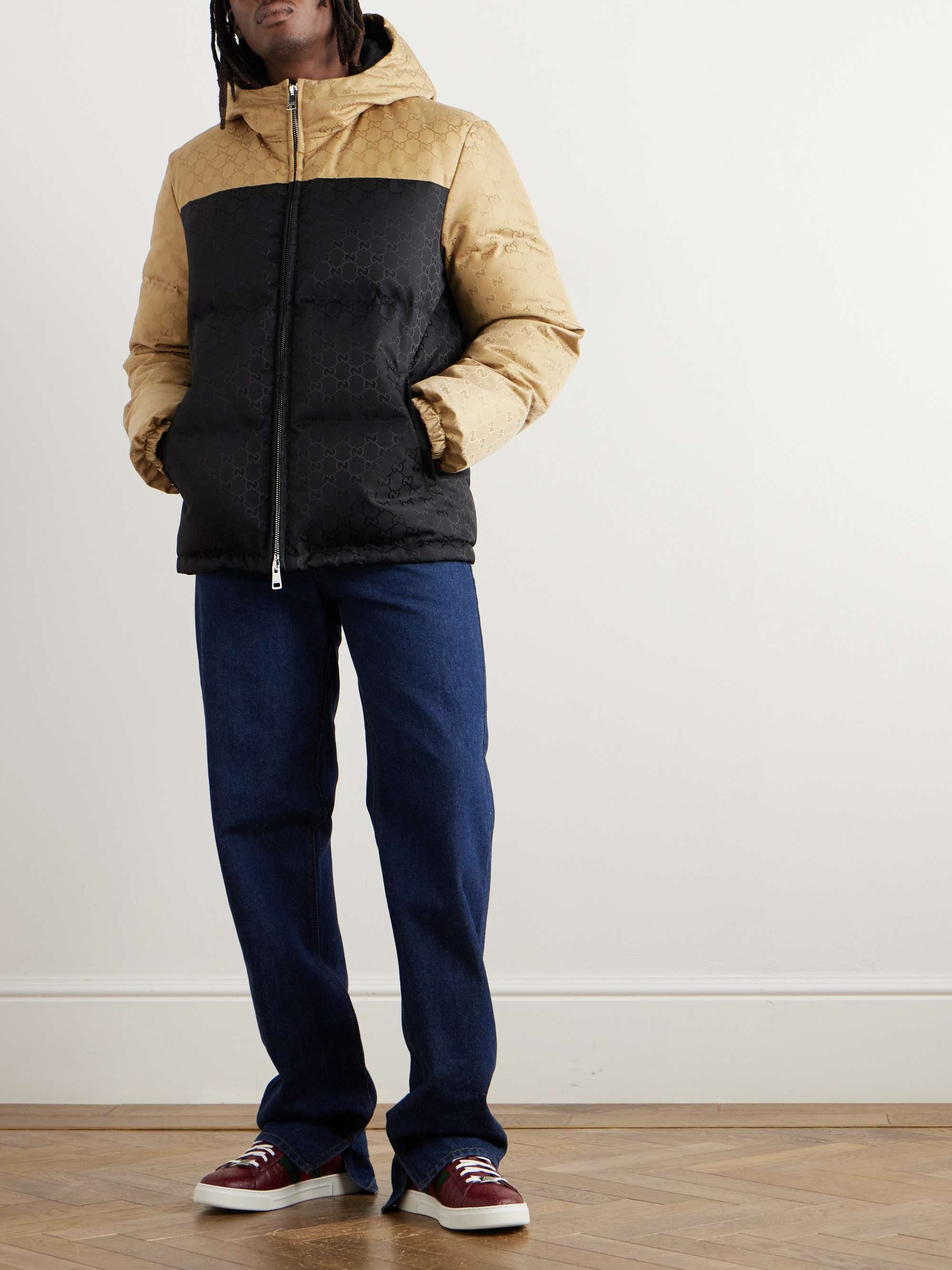 Two-Tone Quilted Logo-Jacquard Canvas Hooded Down Jacket view