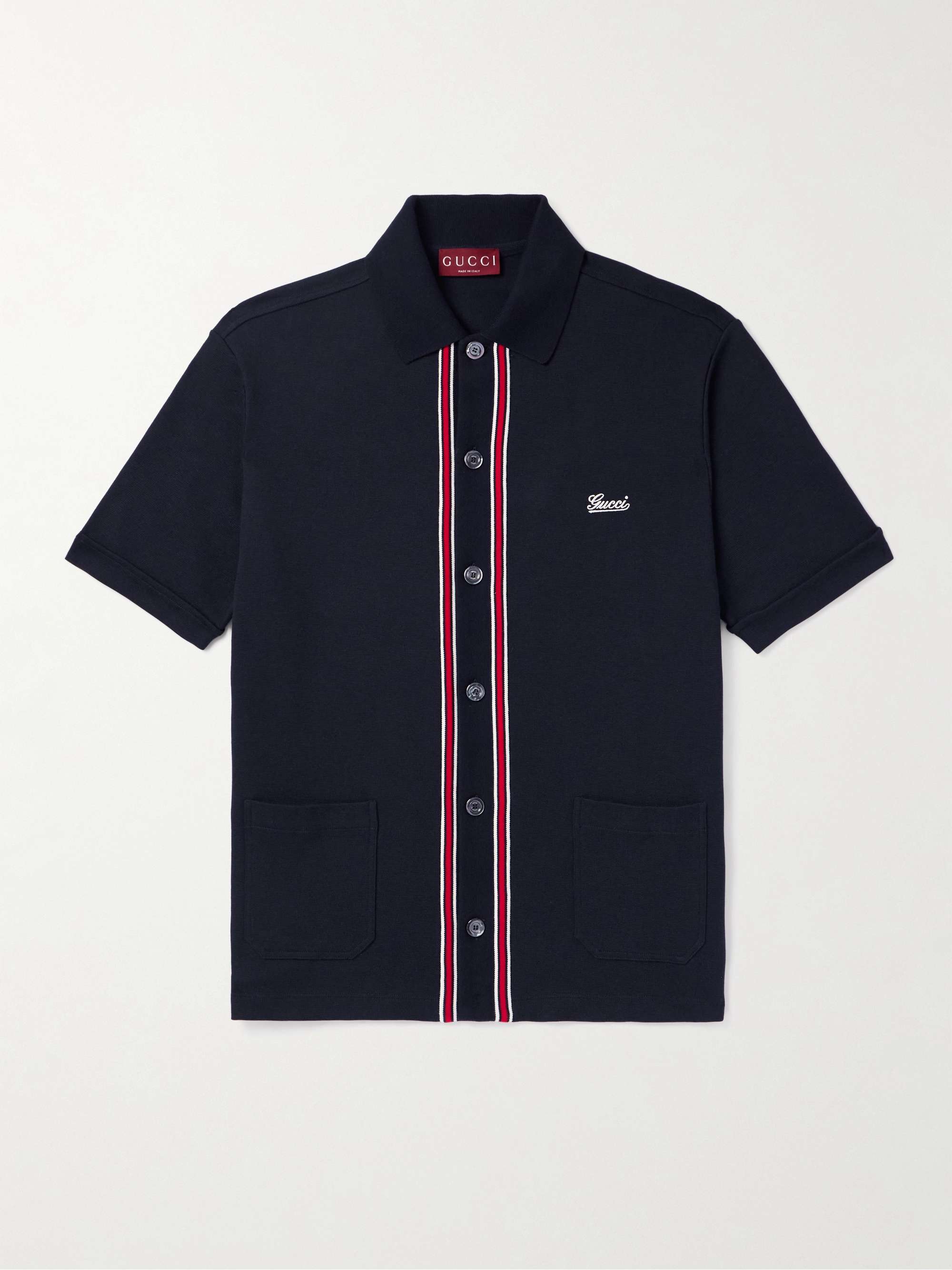 Logo-Embroidered Striped Cotton-Piqué Shirt view
