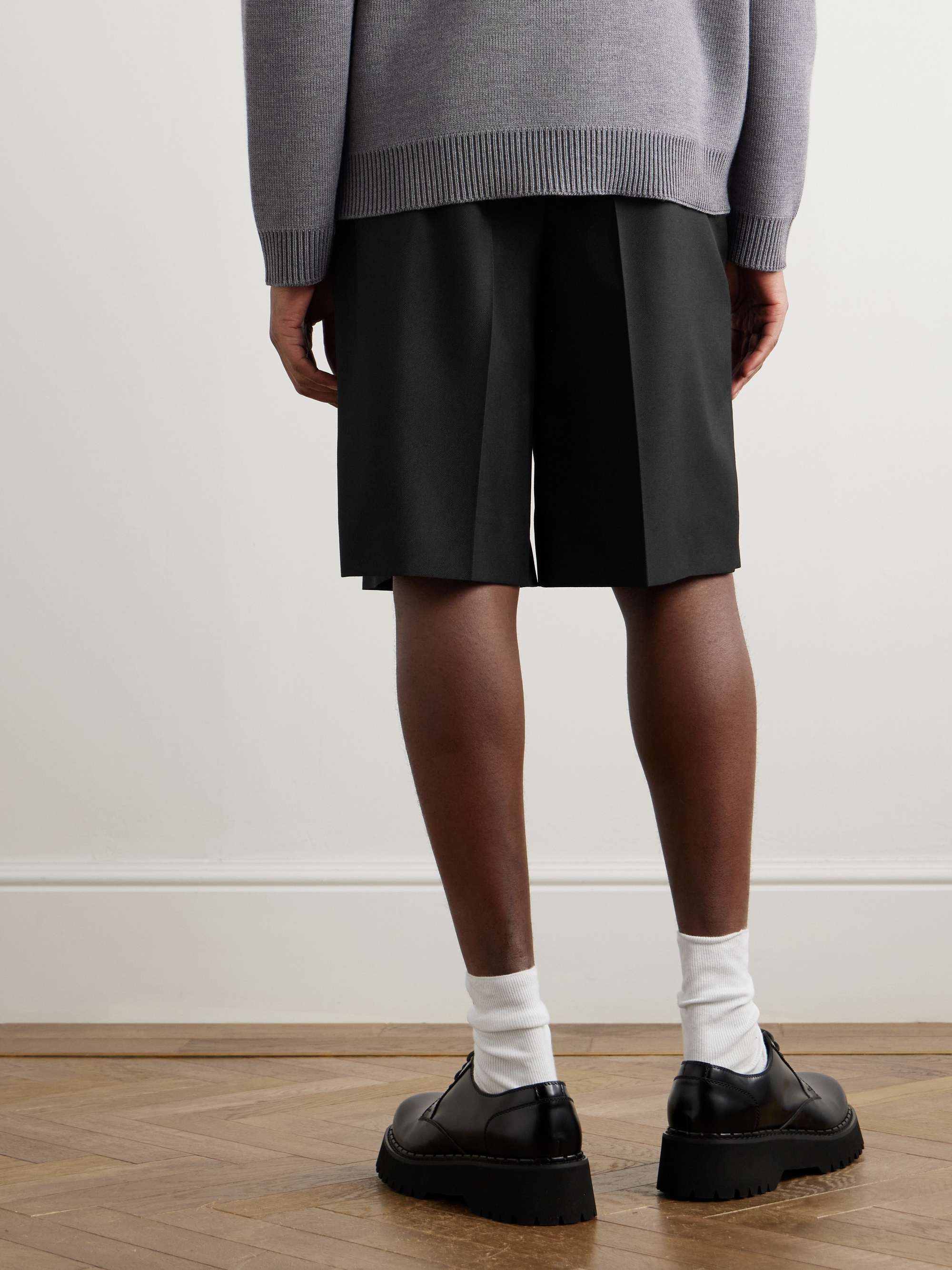 Straight-Leg Pleated Webbing-Trimmed Twill Shorts view