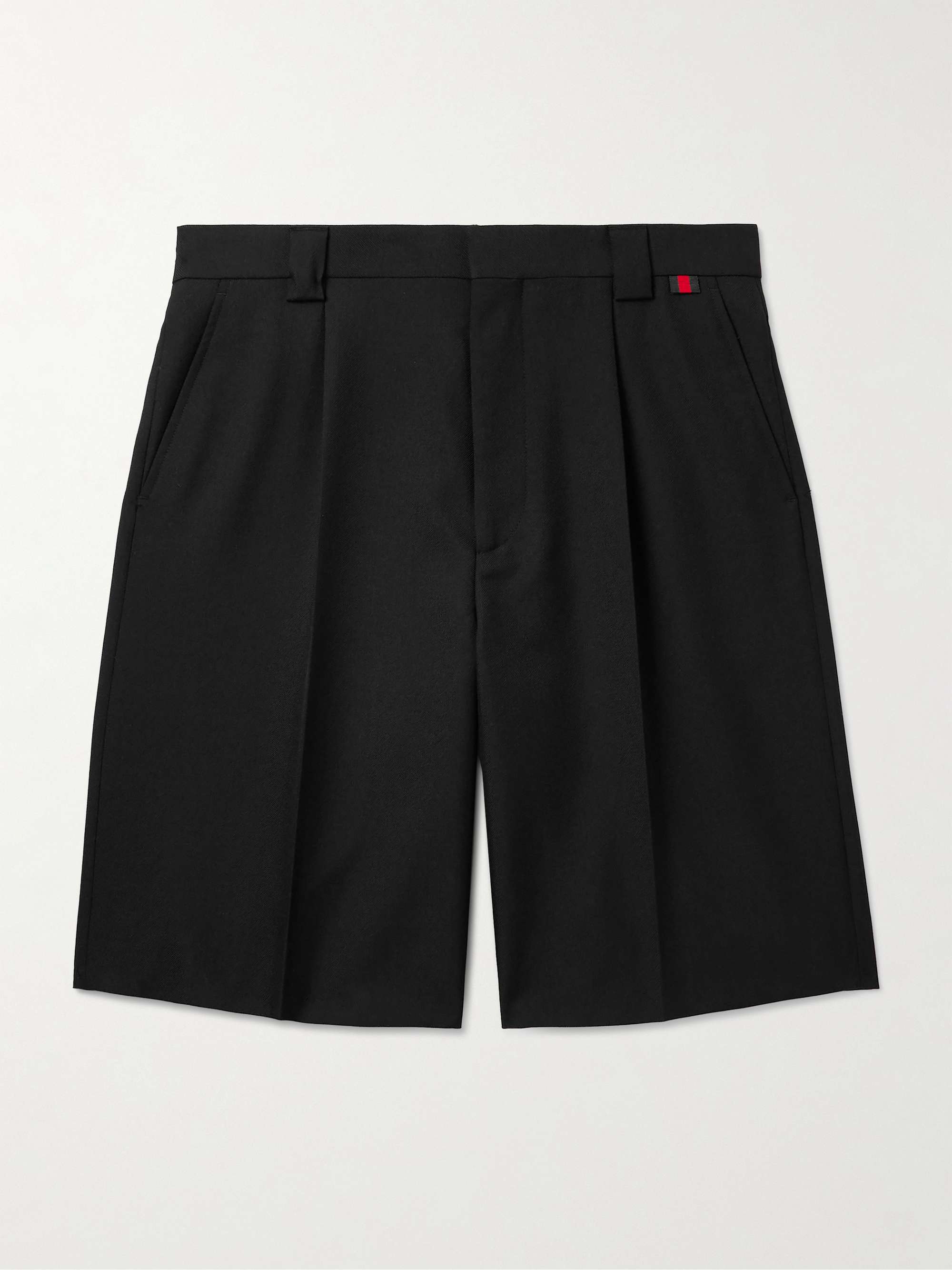 Straight-Leg Pleated Webbing-Trimmed Twill Shorts view