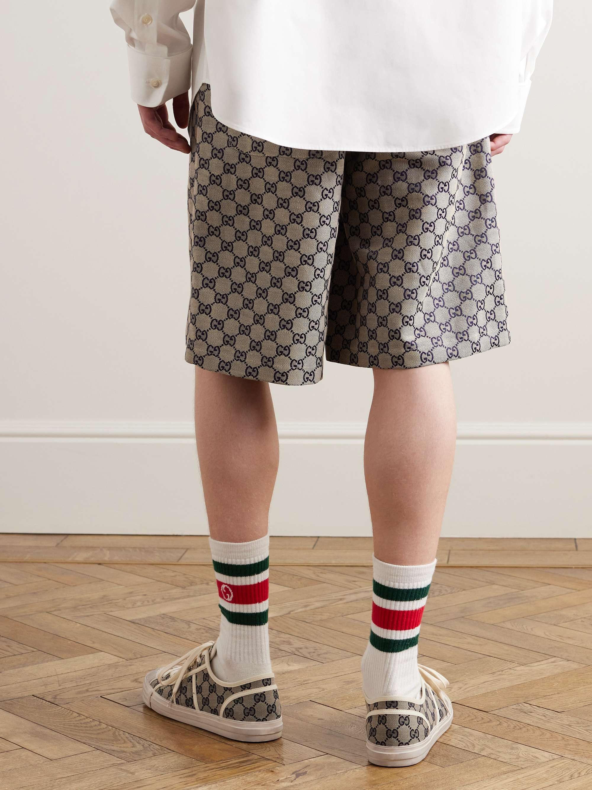 Wide-Leg Monogrammed Linen-Blend Jacquard Shorts view