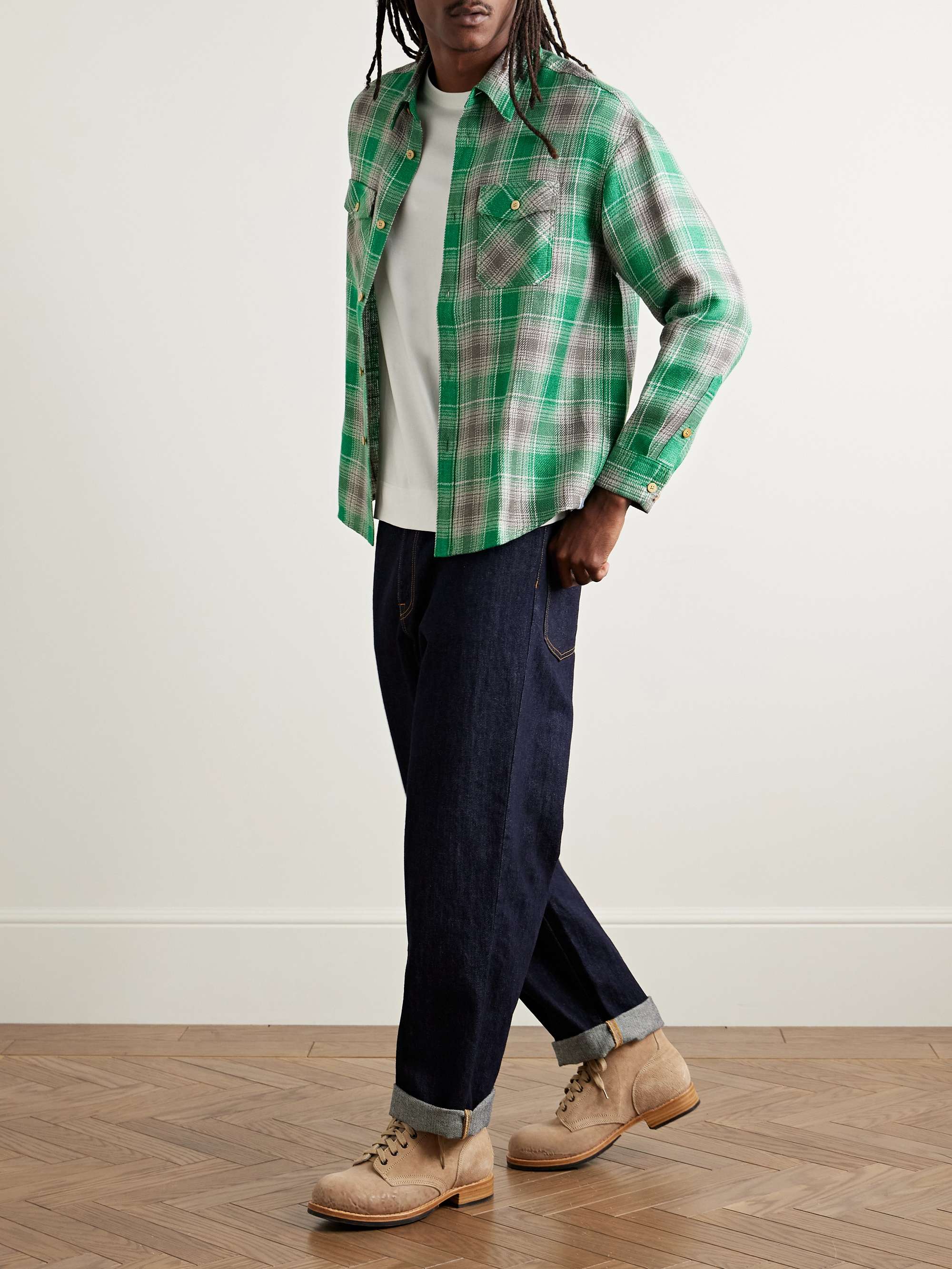 Checked Wool and Linen-Blend Flannel Shirt view