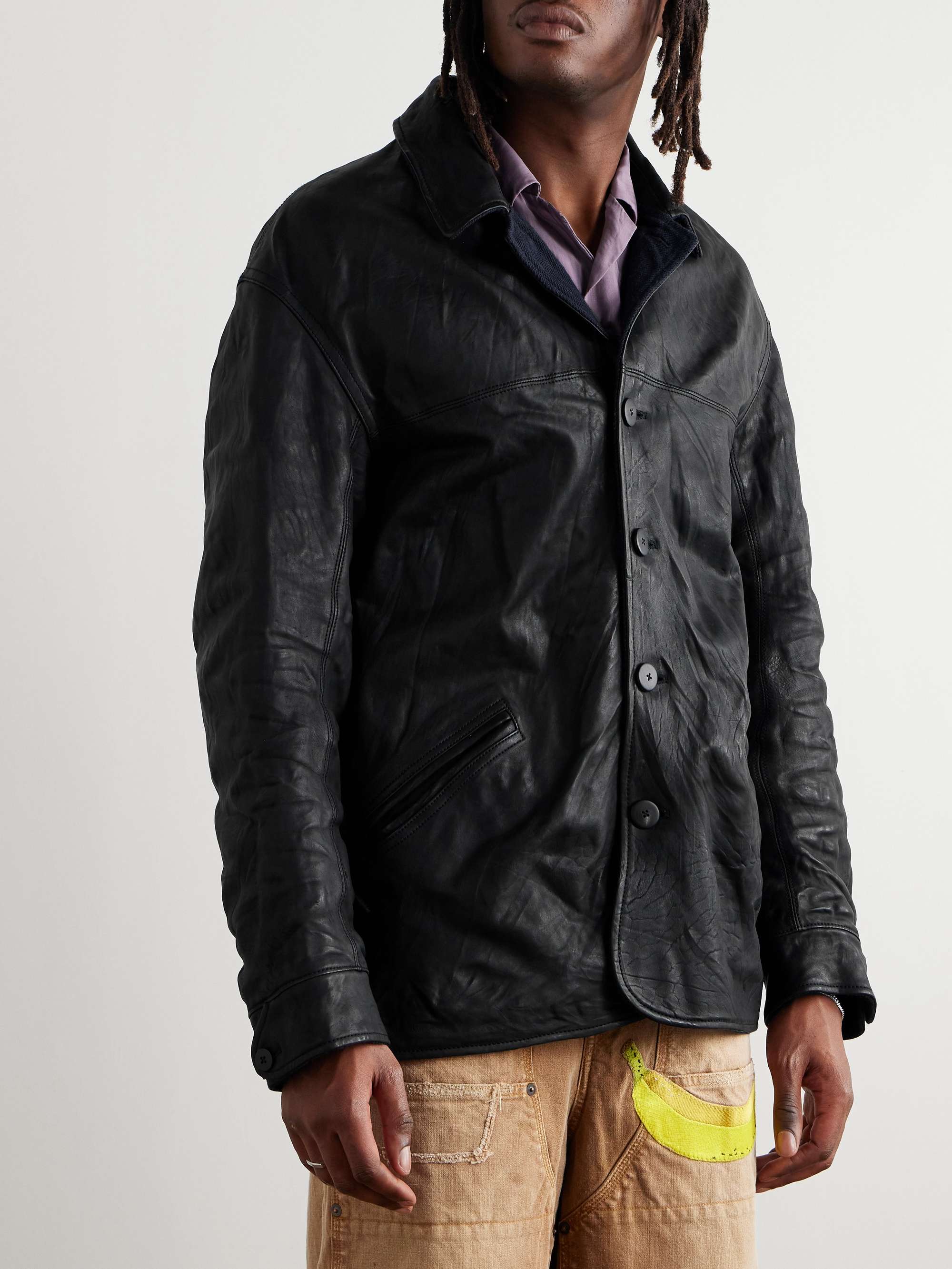 Crinkled-Leather Jacket view