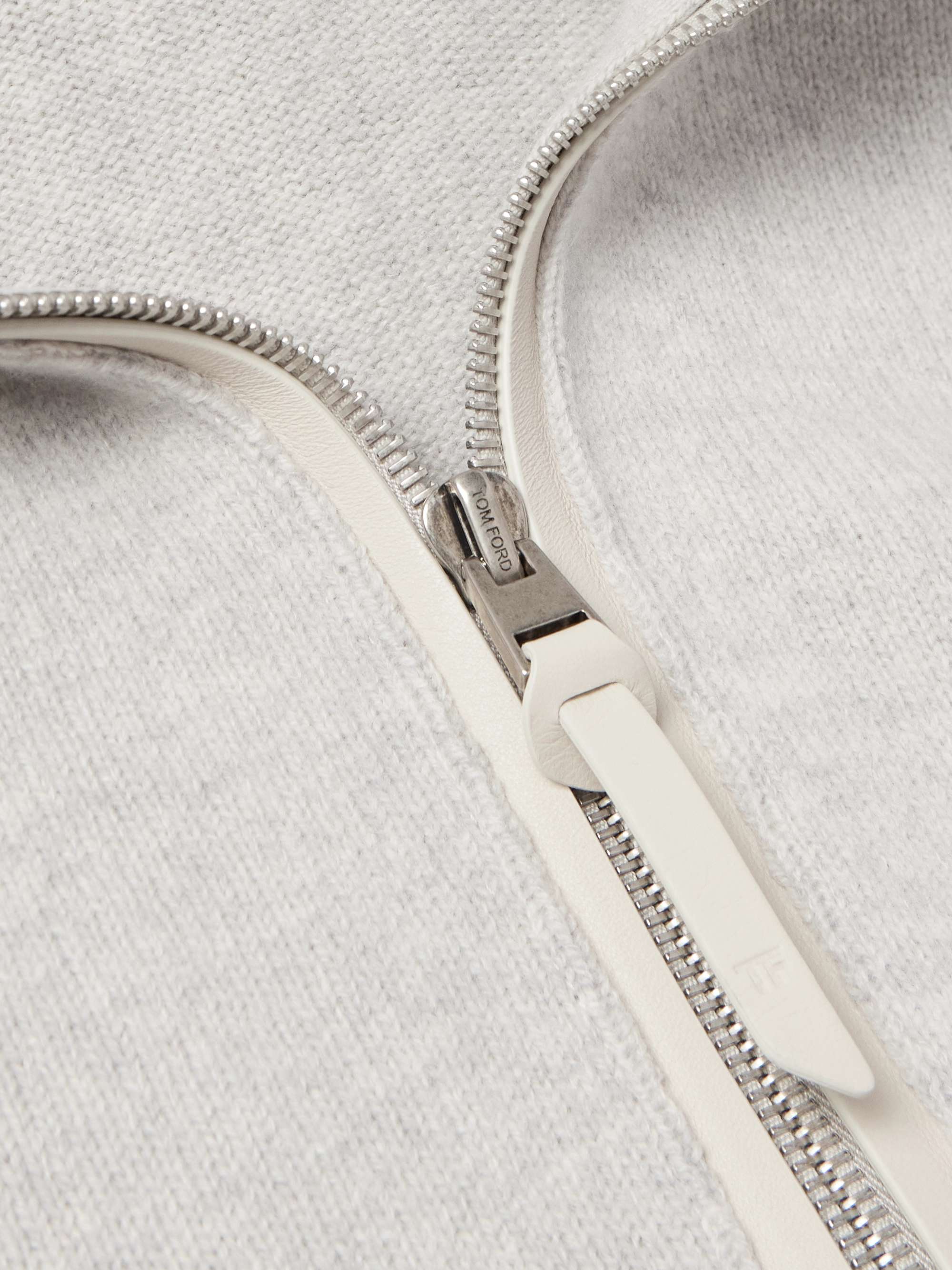 Slim-Fit Leather-Trimmed Wool and Cashmere-Blend Half-Zip Sweater view