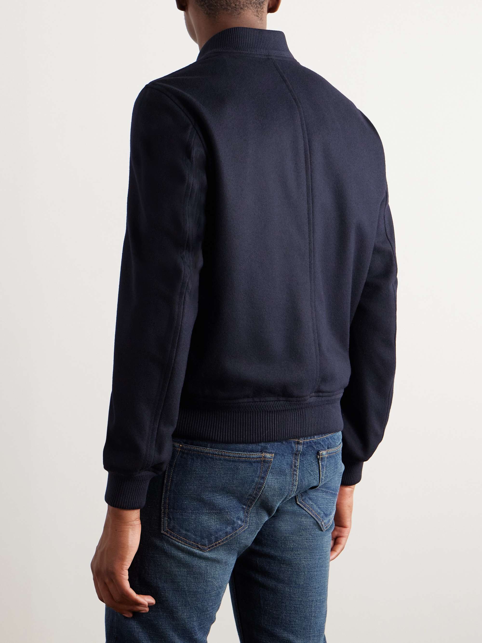Leather-Trimmed Wool-Felt Bomber Jacket view