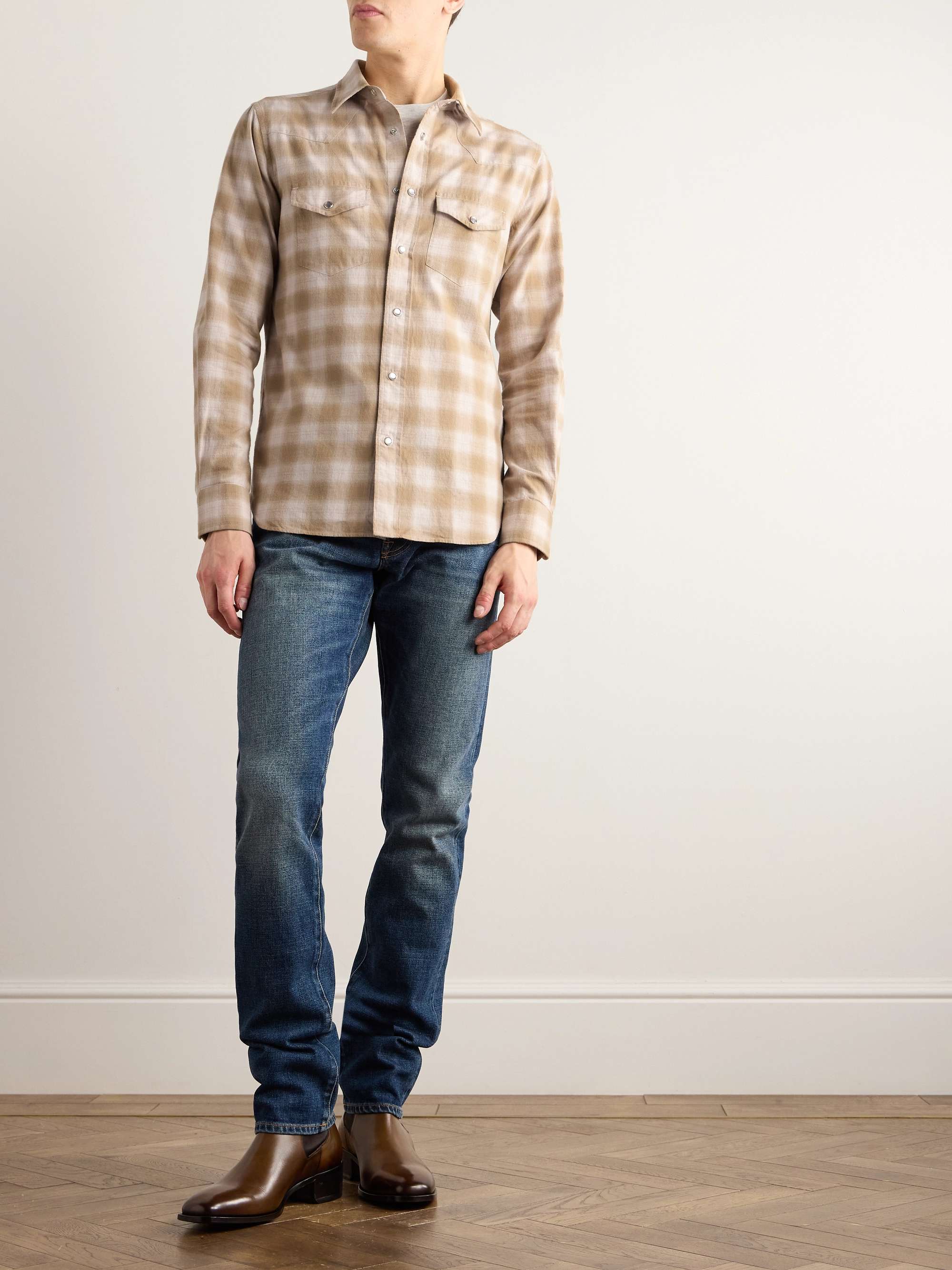 Checked Cotton-Flannel Western Shirt view