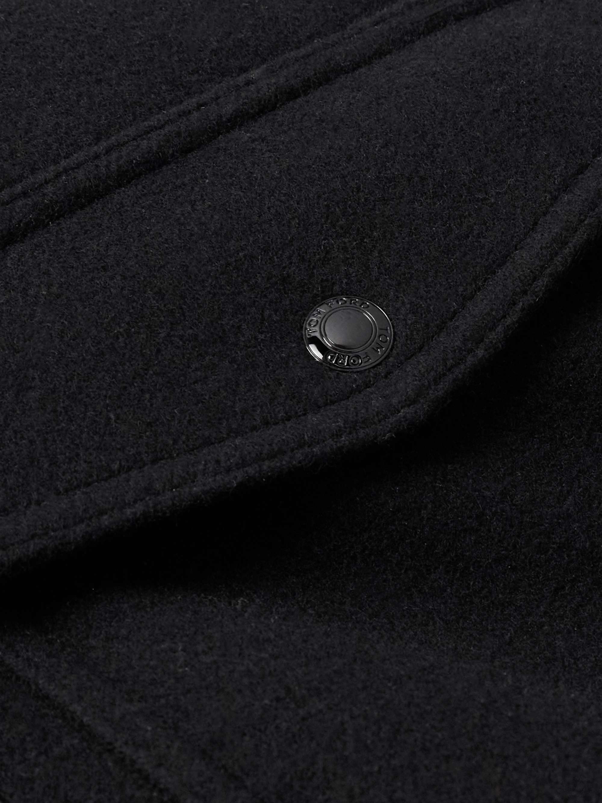 Shearling and Leather-Trimmed Wool-Blend Bomber Jacket view