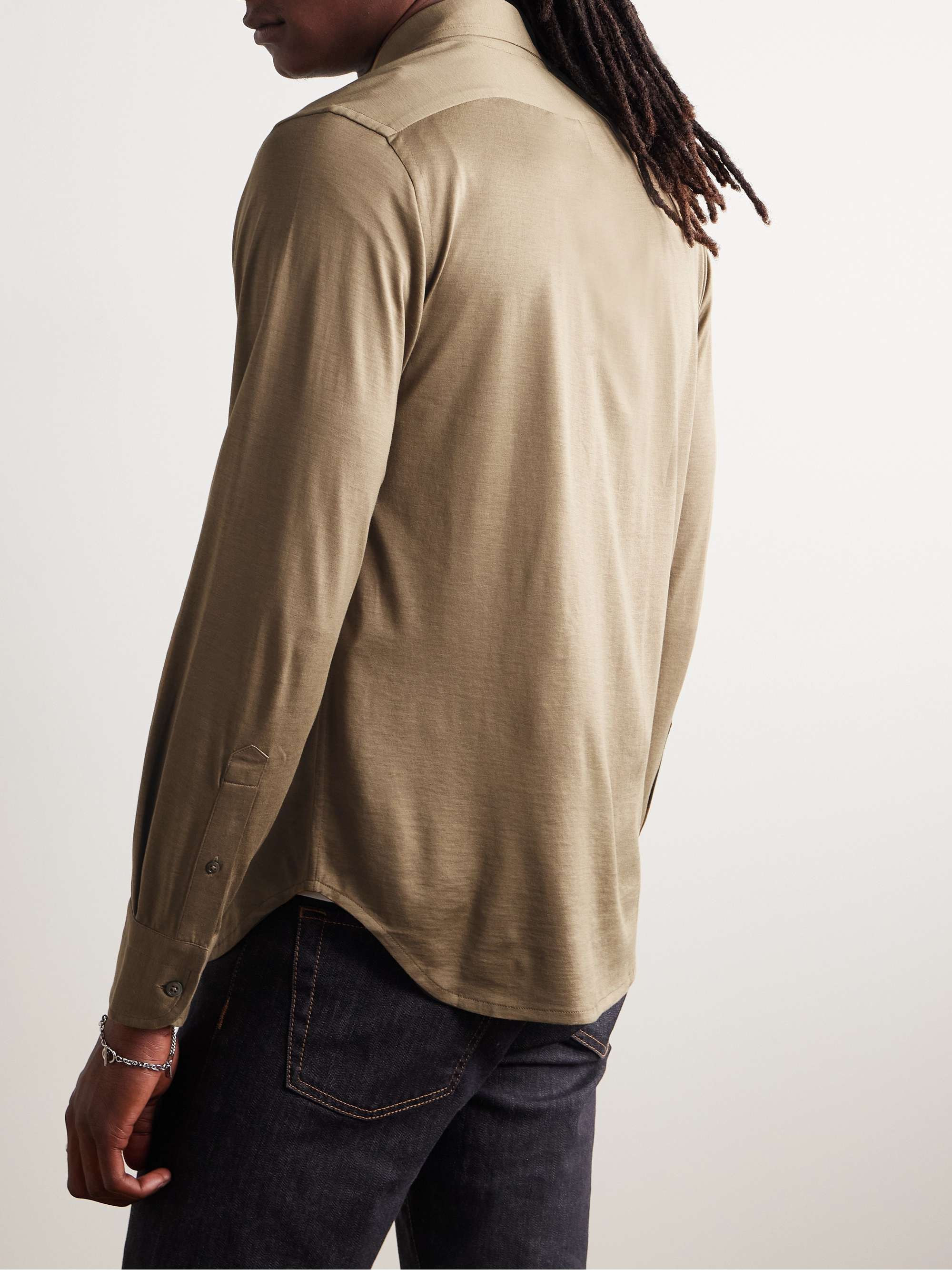 Button-Down Collar Silk and Cotton-Blend Shirt view