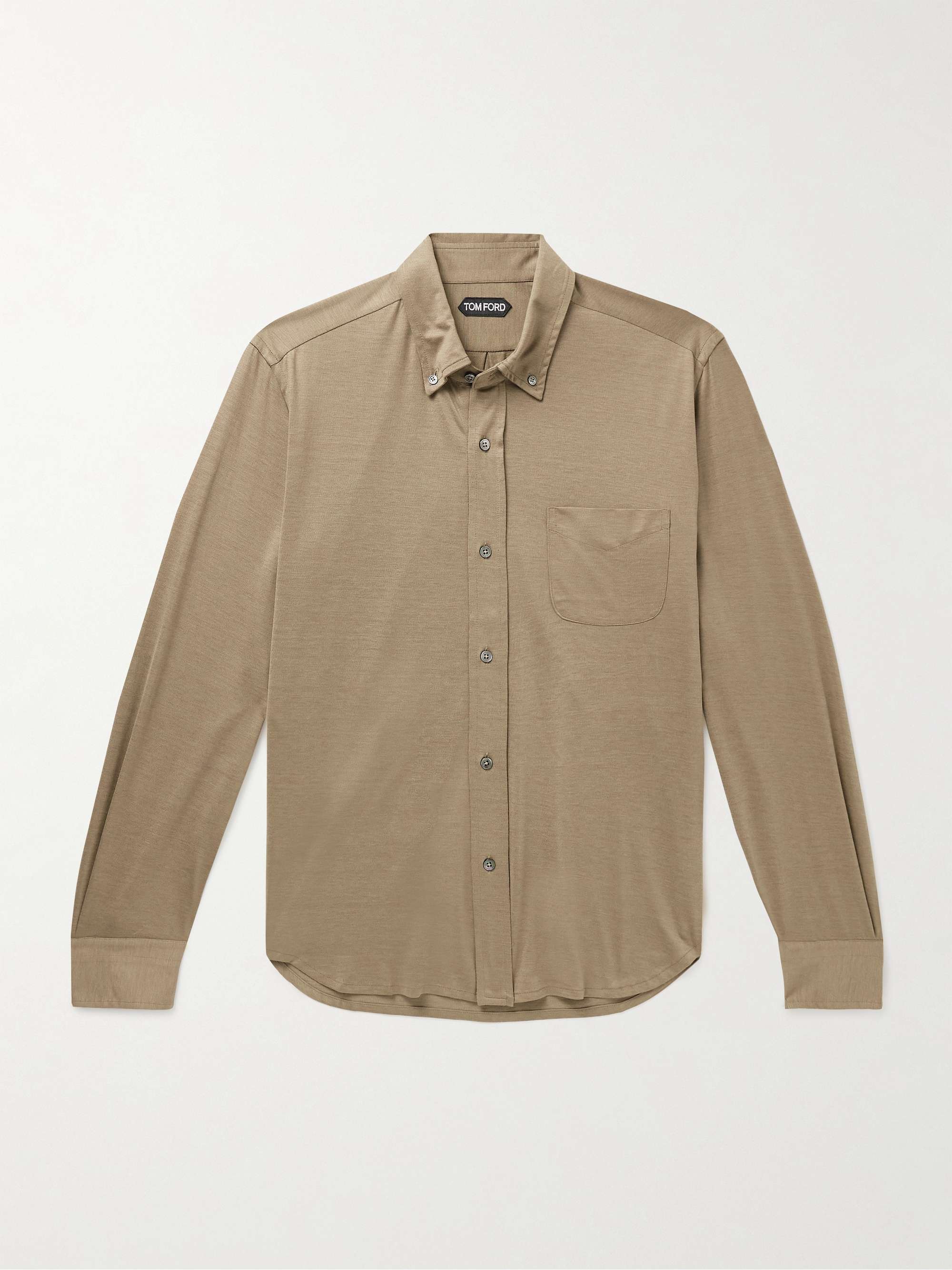 Button-Down Collar Silk and Cotton-Blend Shirt view
