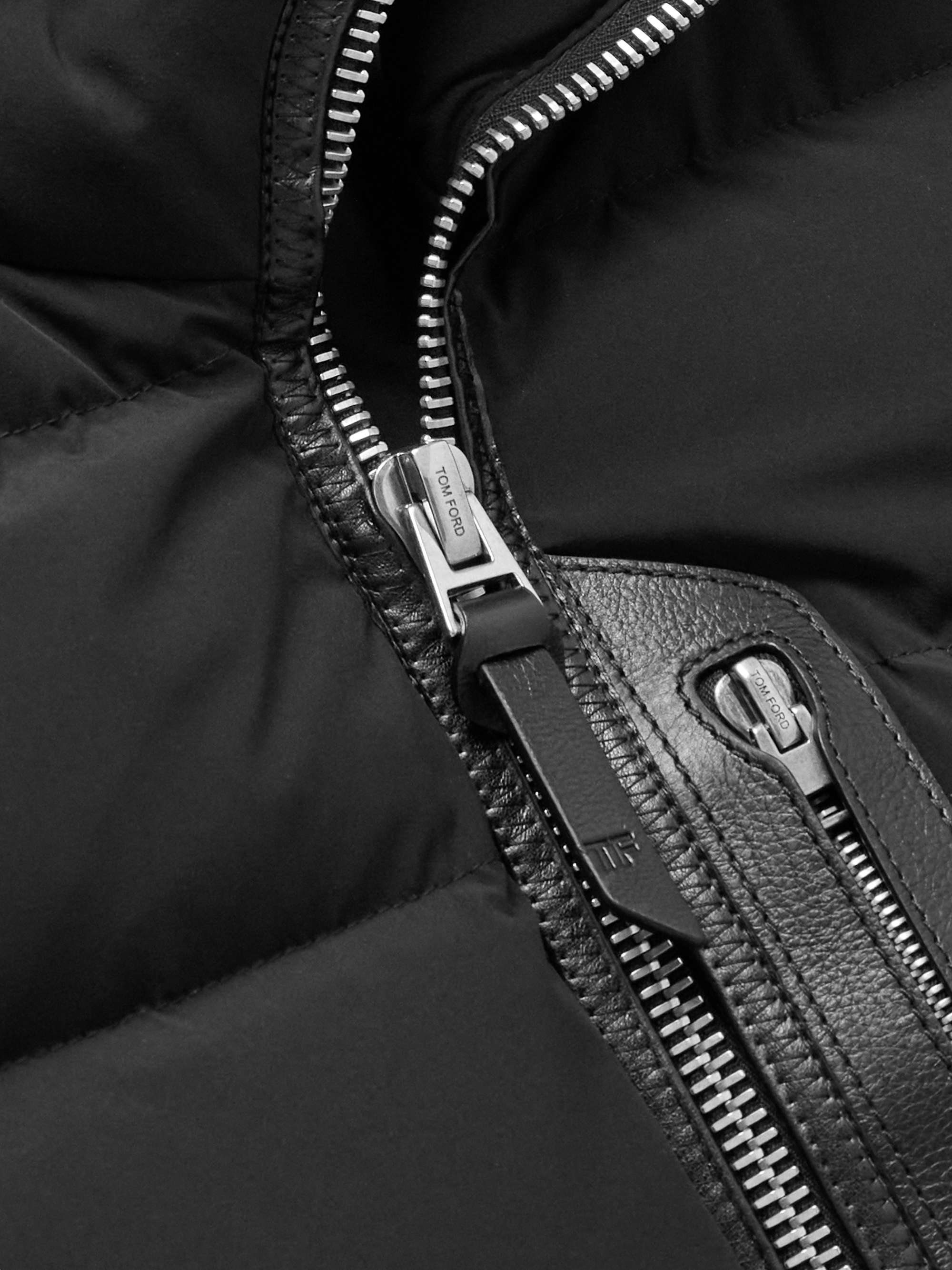 Slim-Fit Full-Grain Leather-Trimmed Quilted Stretch-Shell Down Gilet view