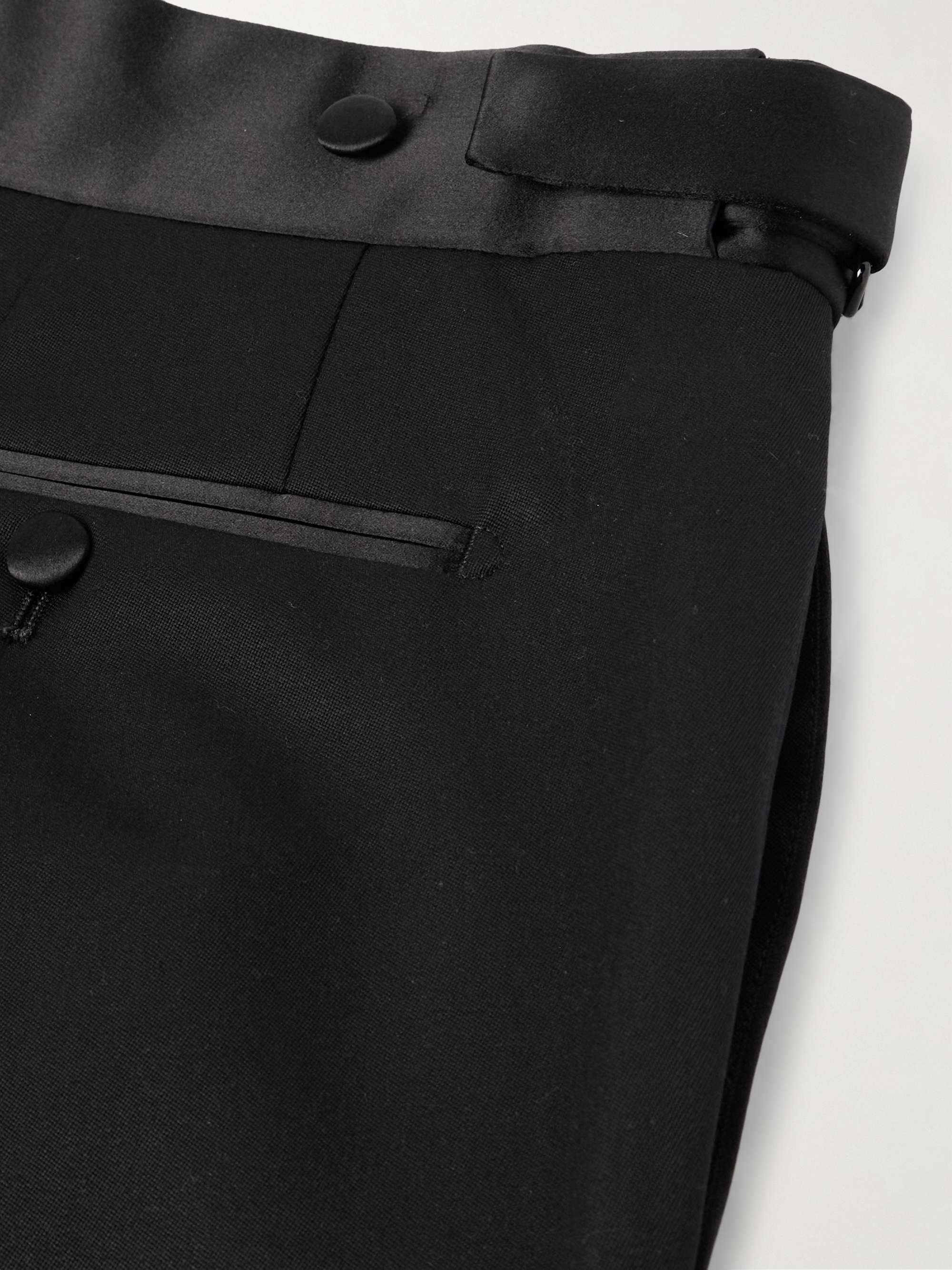 Straight-Leg Belted Satin-Trimmed Wool and Mohair-Blend Tuxedo Trousers view