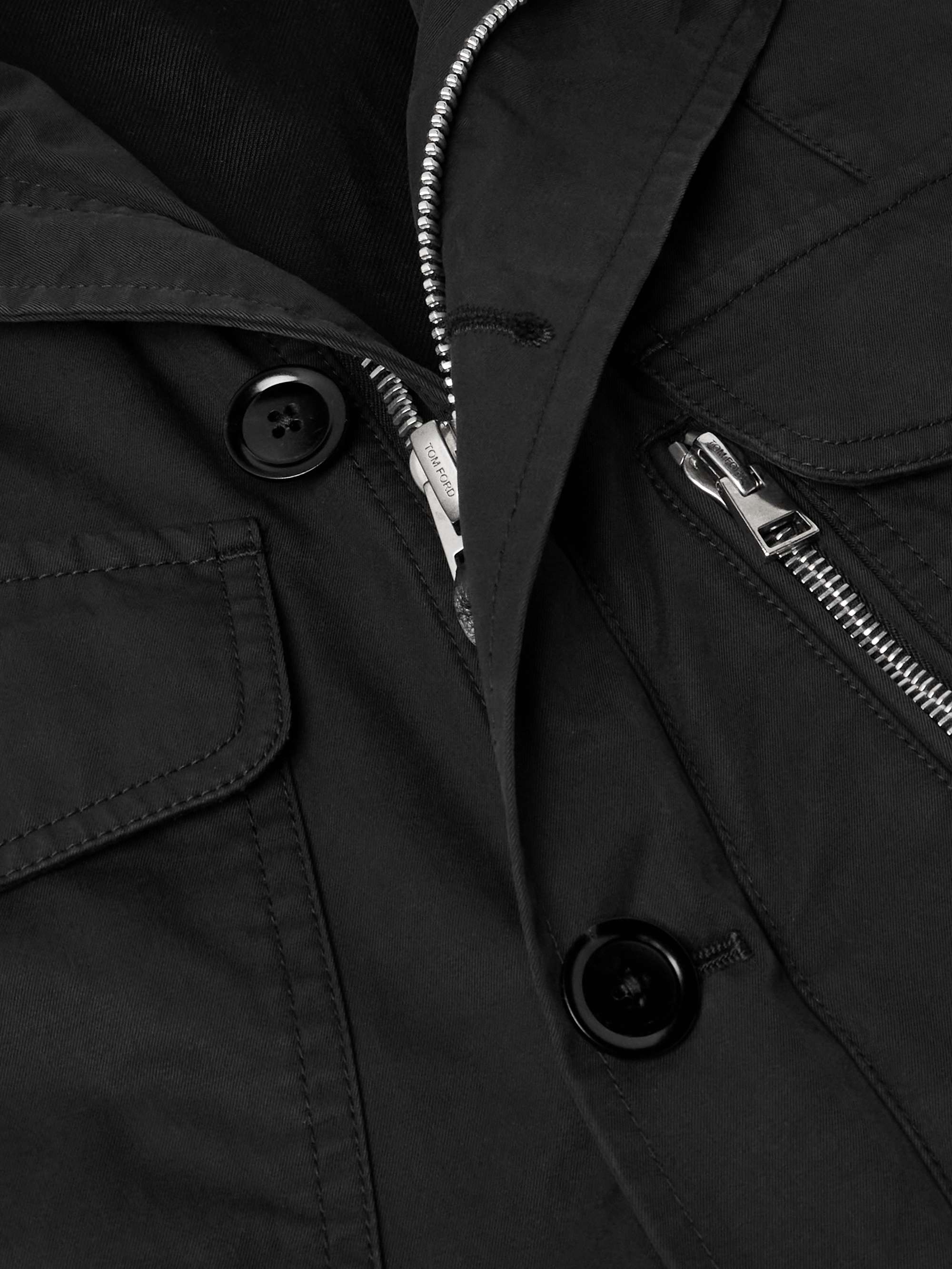 Leather-Trimmed Cotton-Twill Field Jacket view