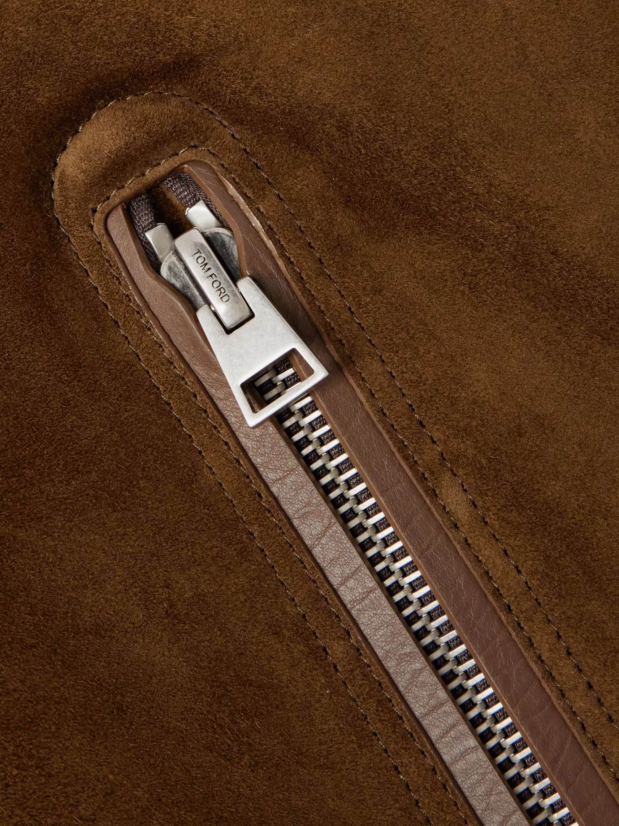 Leather-Trimmed Suede Bomber Jacket view