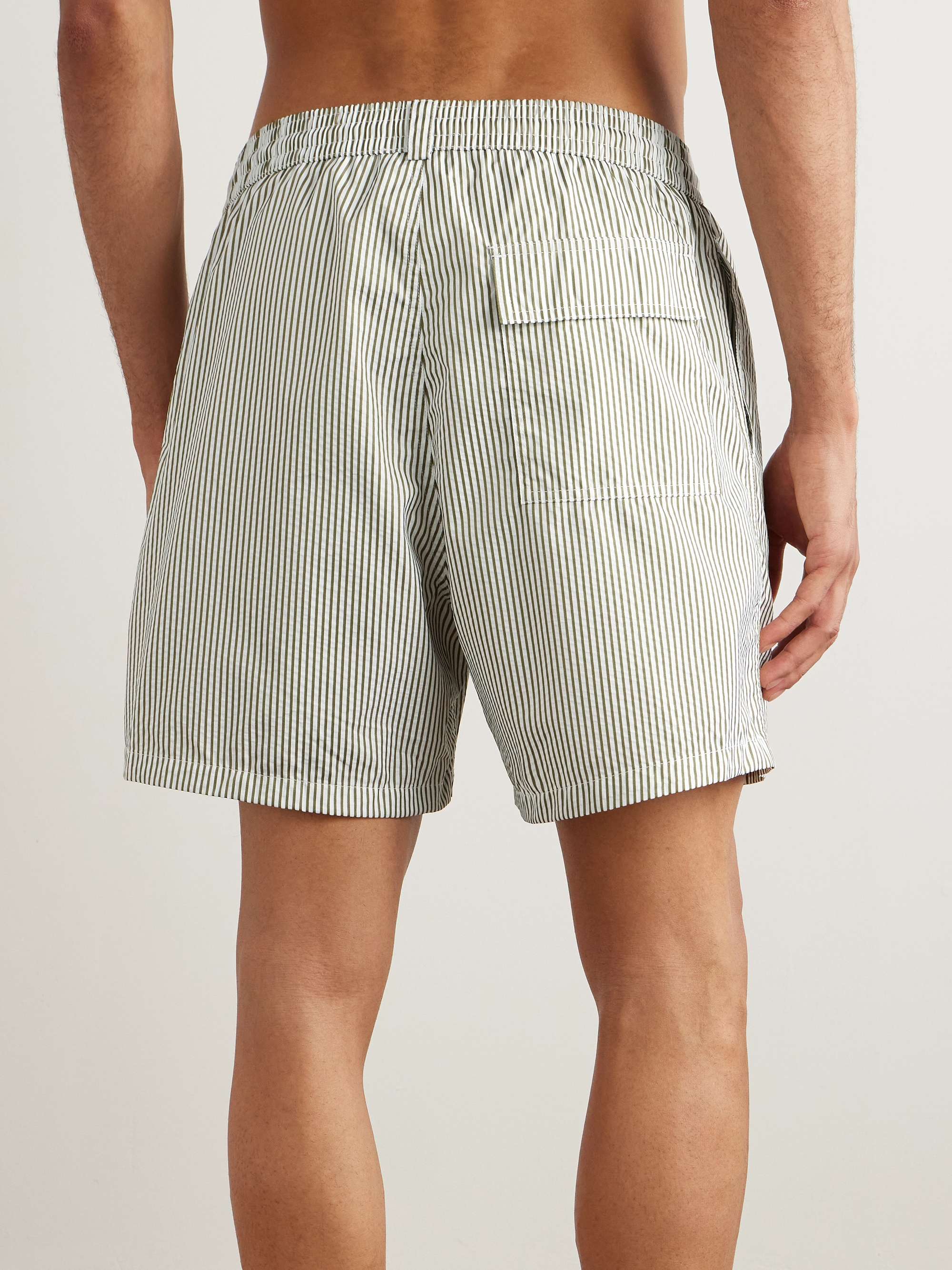 Bay Straight-Leg Mid-Length Logo-Print Striped Swim Shorts view