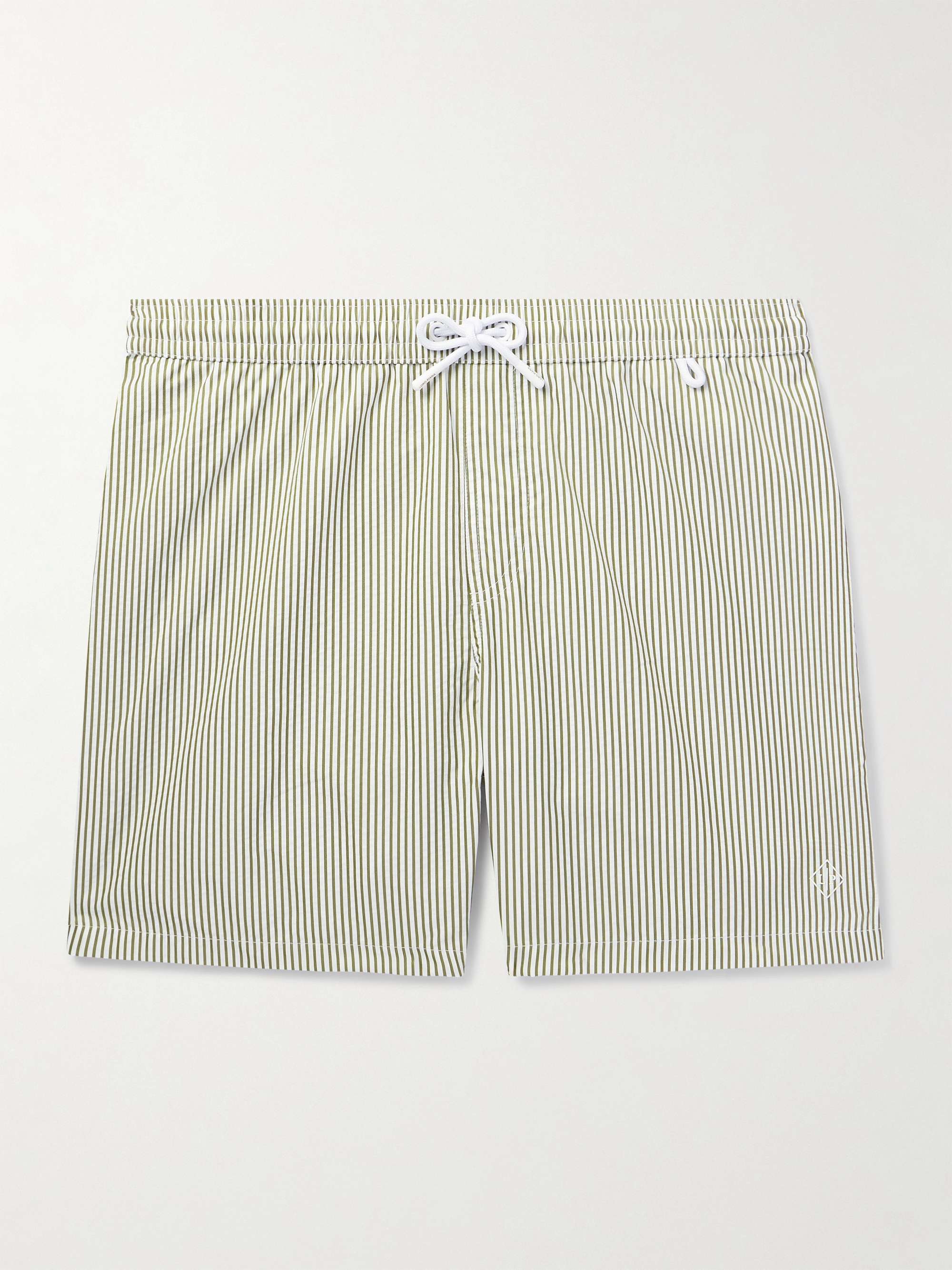 Bay Straight-Leg Mid-Length Logo-Print Striped Swim Shorts view