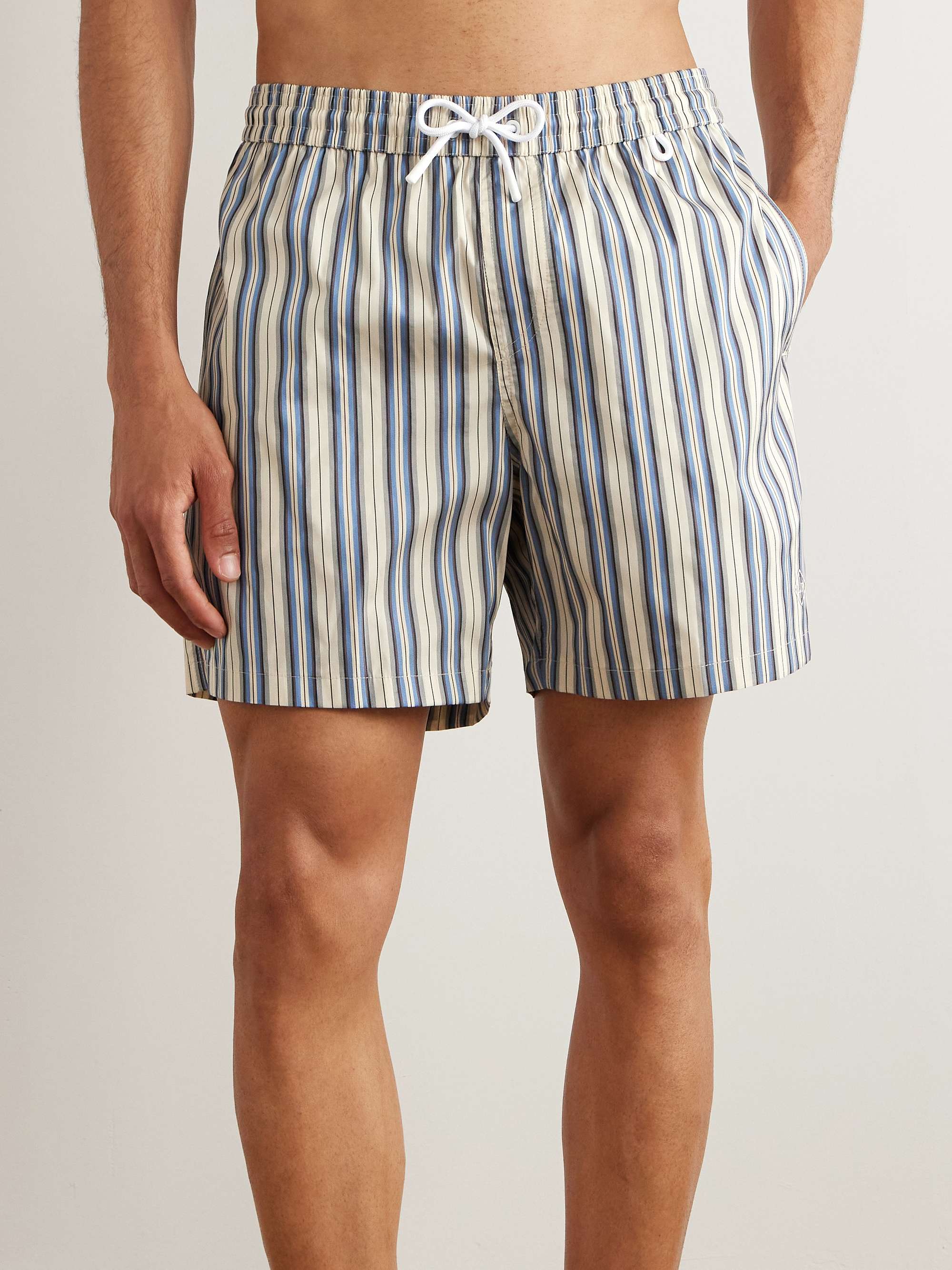 Bay Vintage Straight-Leg Mid-Length Logo-Print Striped Swim Shorts view
