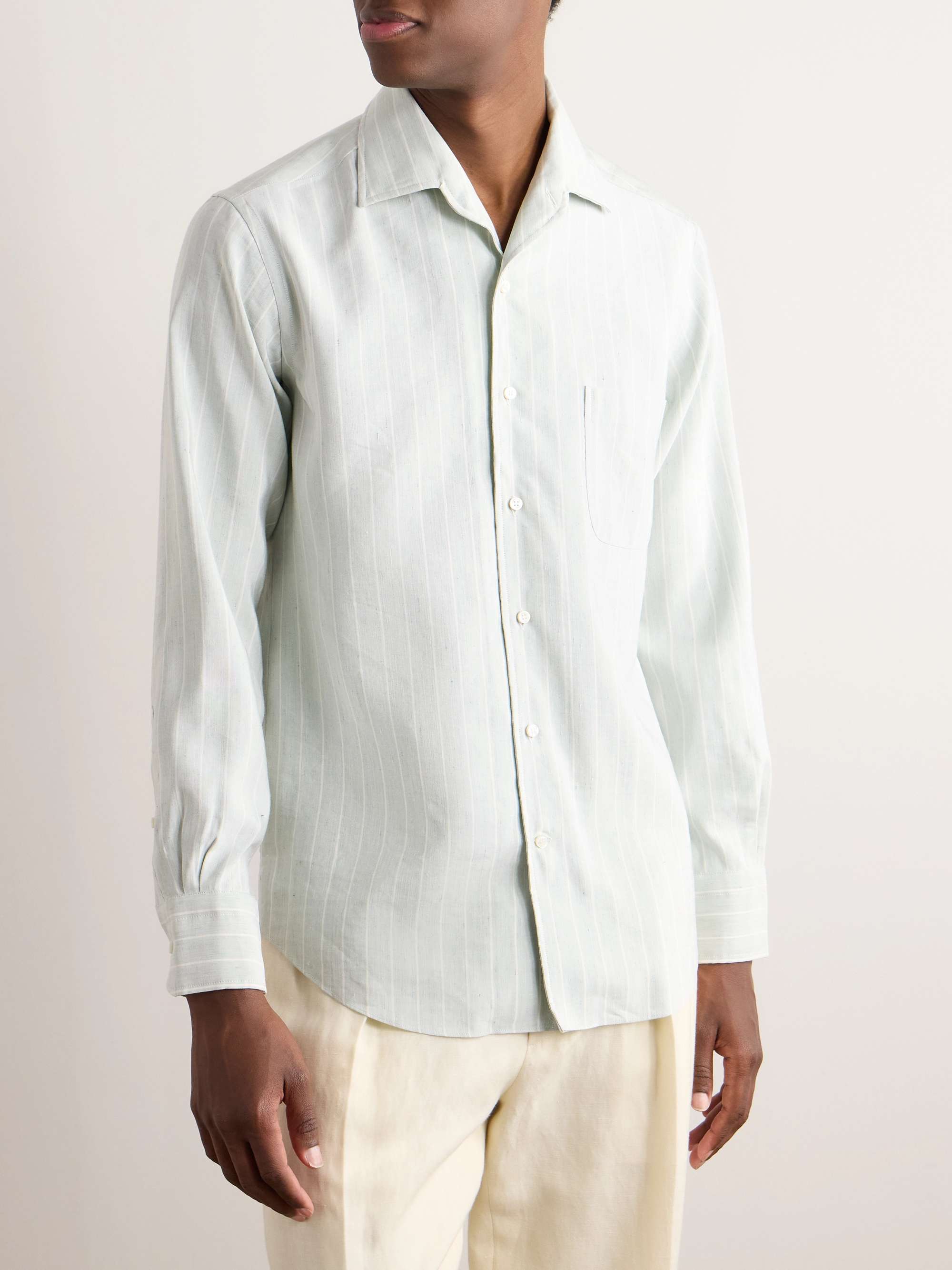 André Camp-Collar Striped Linen and Silk-Blend Shirt view