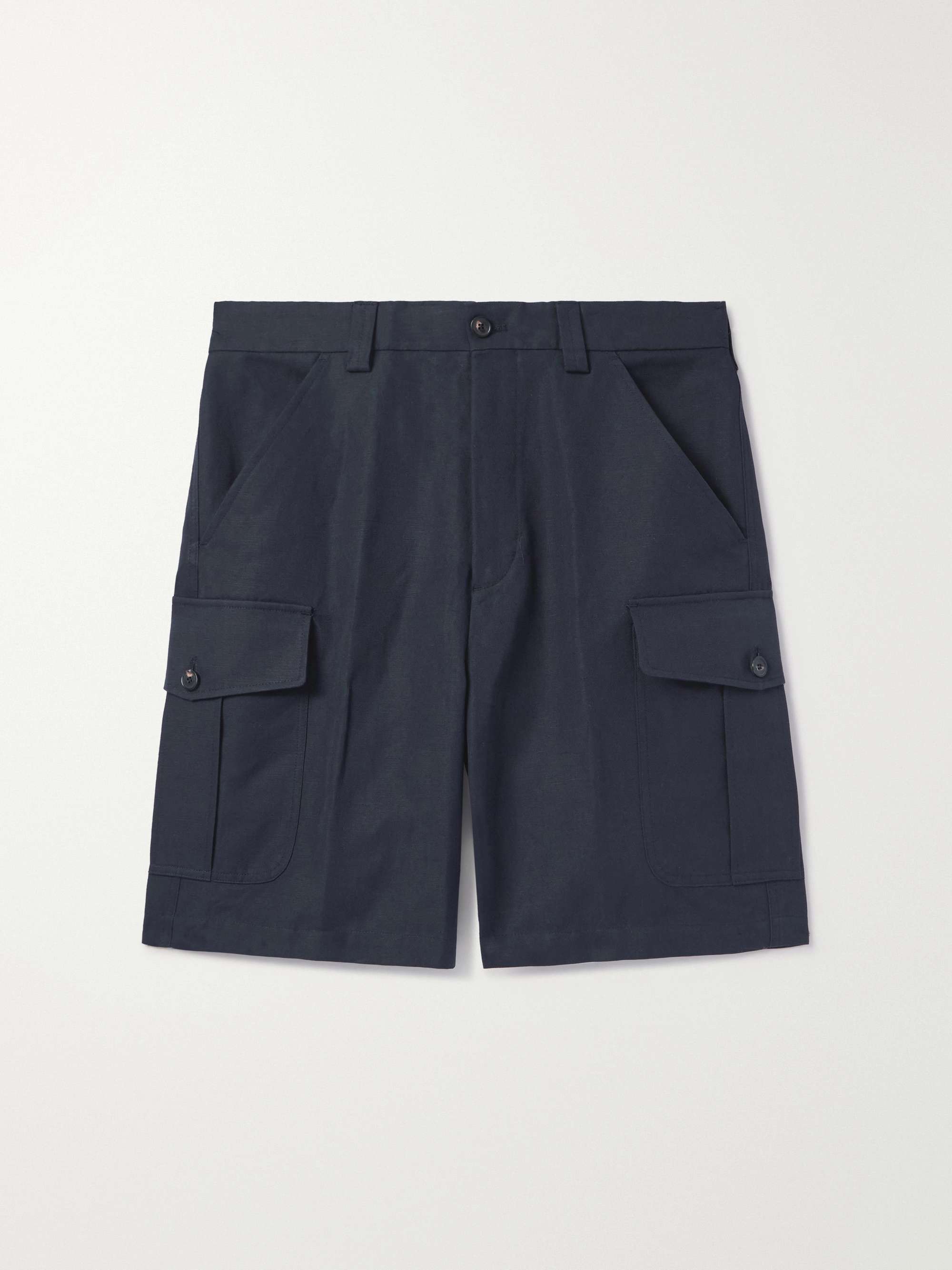 Bizen Wide-Leg Cotton and Linen-Blend Canvas Cargo Shorts view