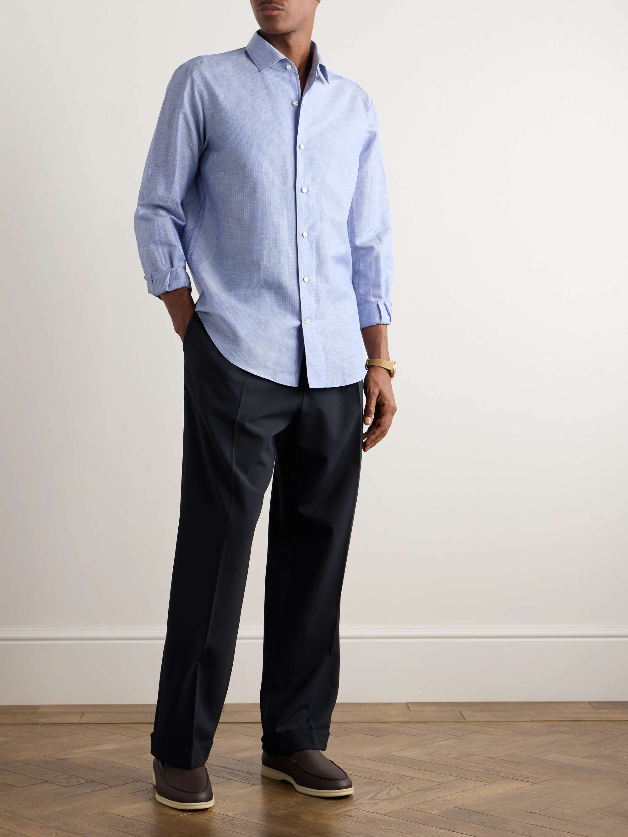 André Striped Slub Linen and Cotton-Blend Shirt view