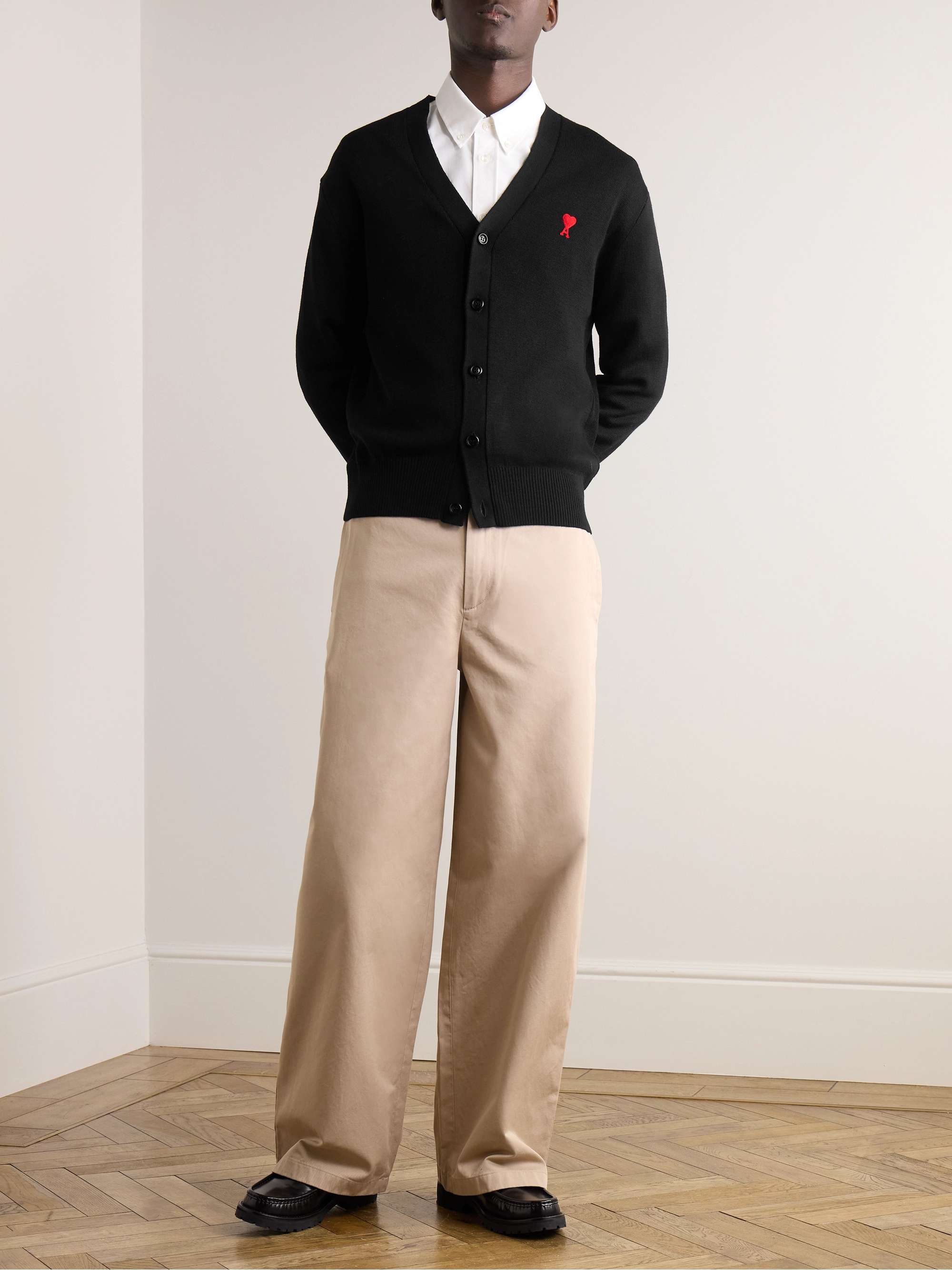 Logo-Embroidered Virgin Wool Cardigan view