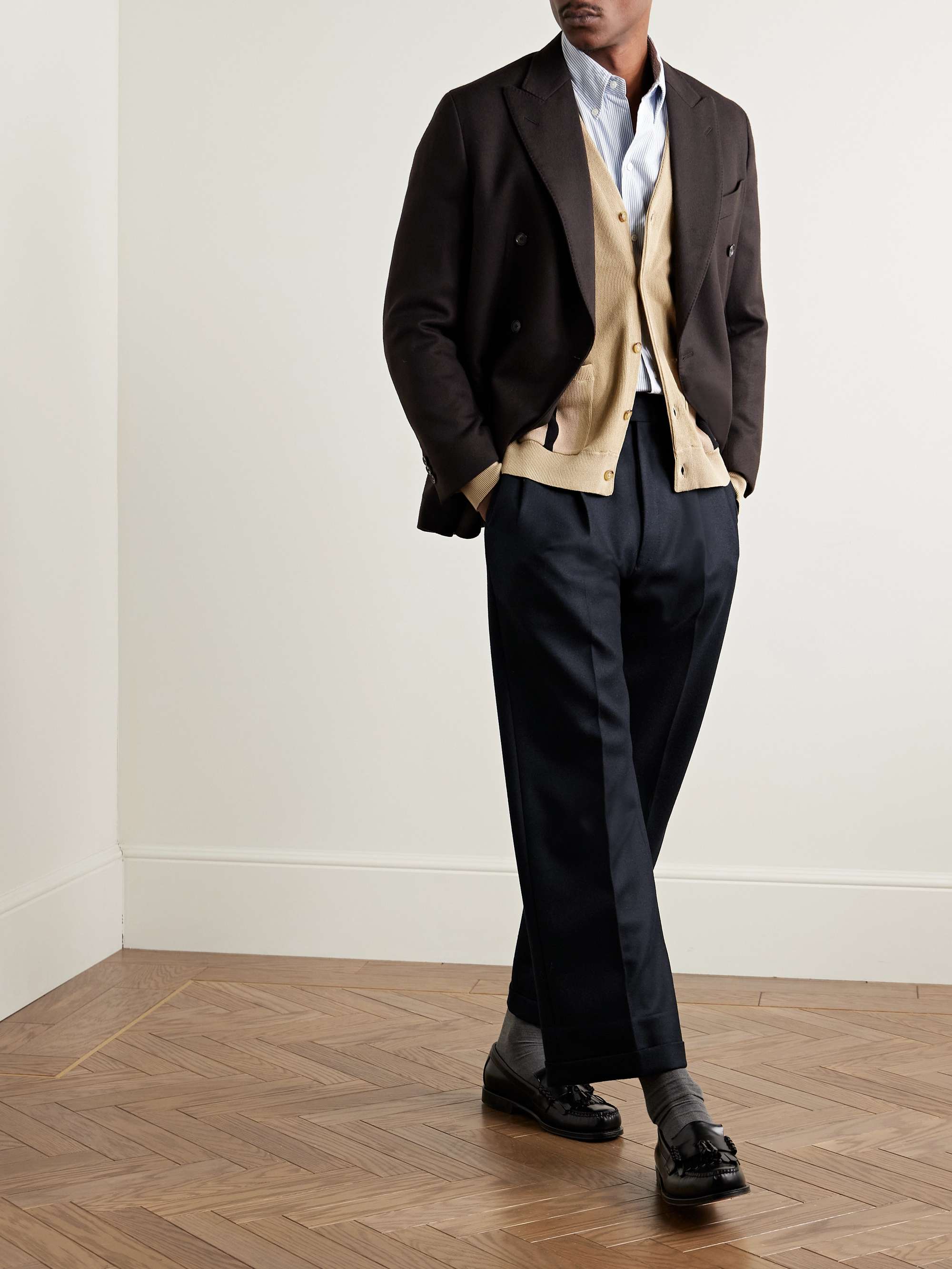 Wide-Leg Pleated Wool-Twill Suit Trousers view
