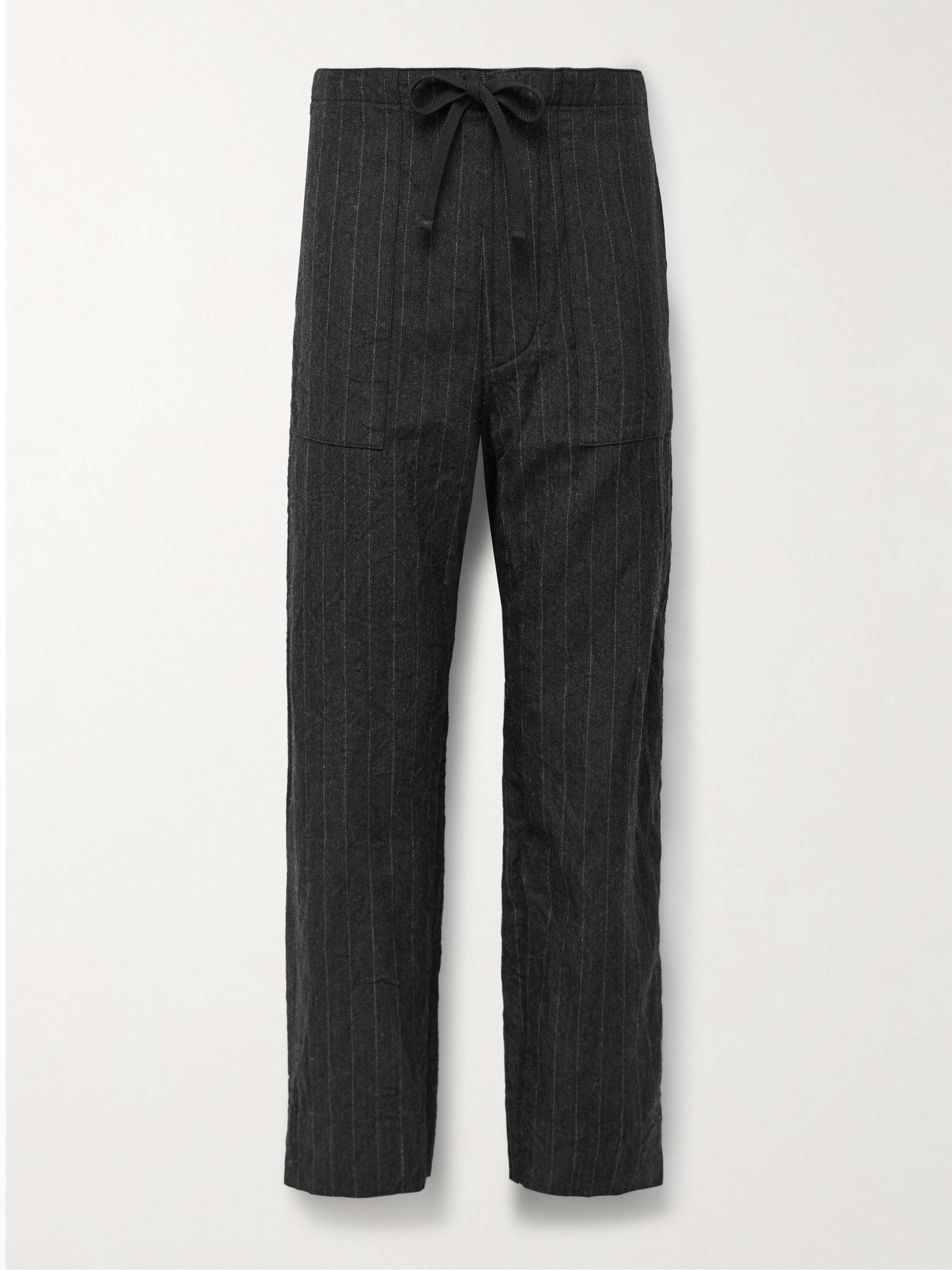 Take Easy Baker Straight-Leg Pinstriped Wool-Twill Drawstring Suit Trousers view