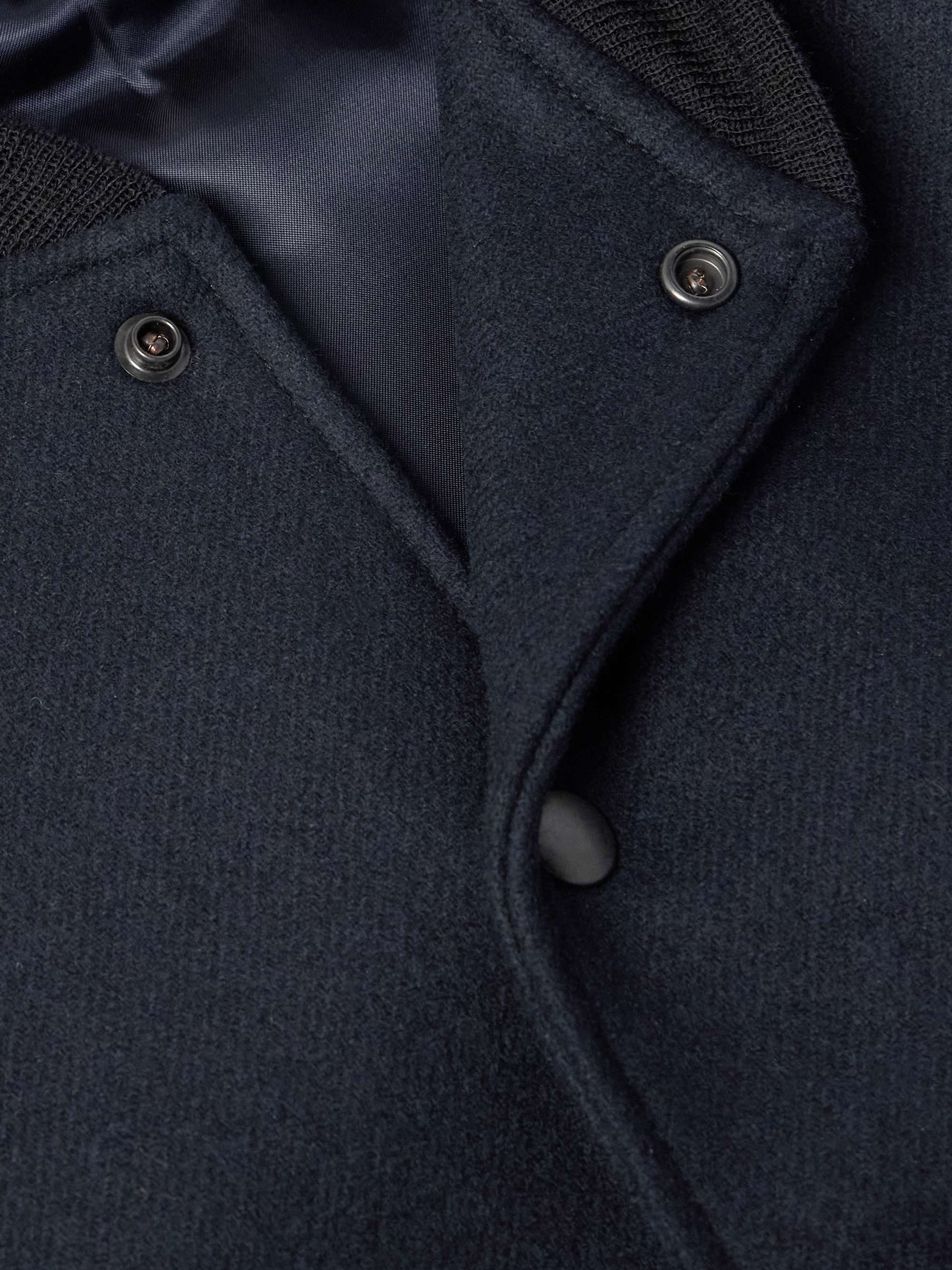 Award Full-Grain Leather and Wool-Twill Bomber Jacket view
